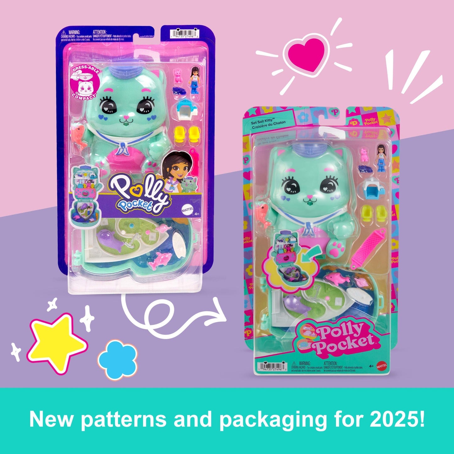 Polly Pocket Set Sail Kitty Compact Playset With 1 Micro Doll And Pet Cats, Travel Toy With Food & Styling Accessories