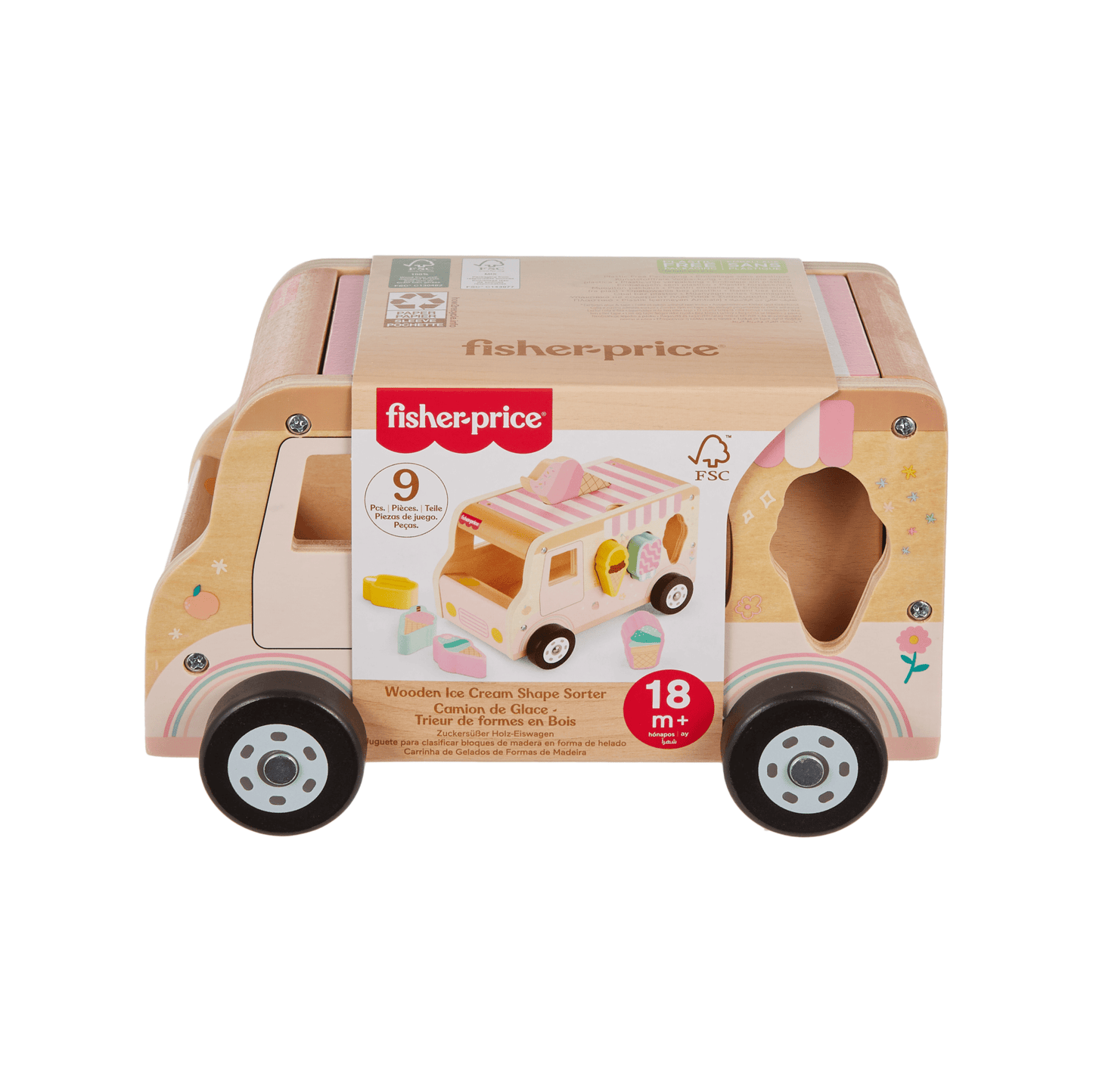 Fisher-Price Camion de Glaces Trieur de Formes en Bois, 8 Éléments