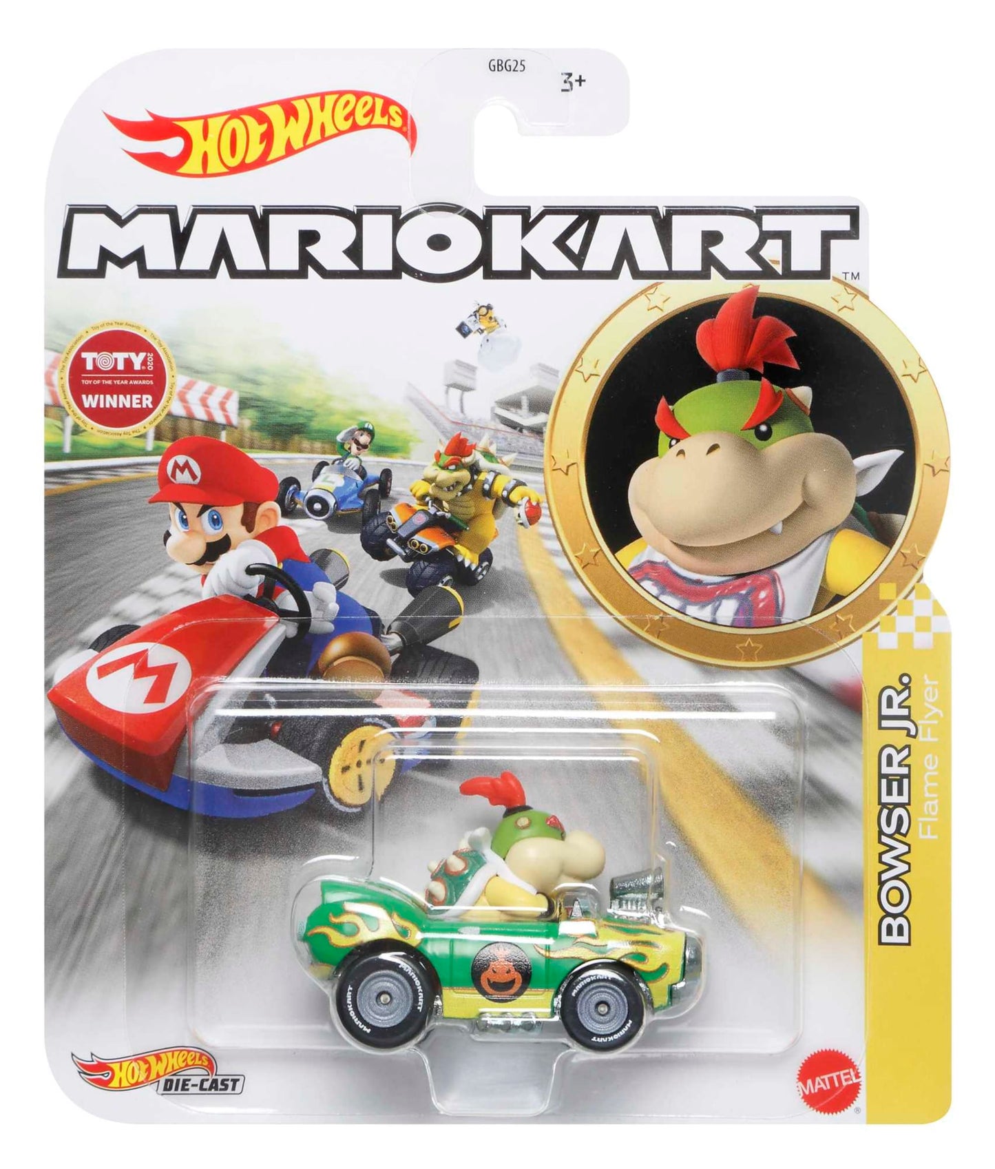 Hot Wheels Mario Kart Veículo de Brinquedo Bowser Jr Flame Flyer