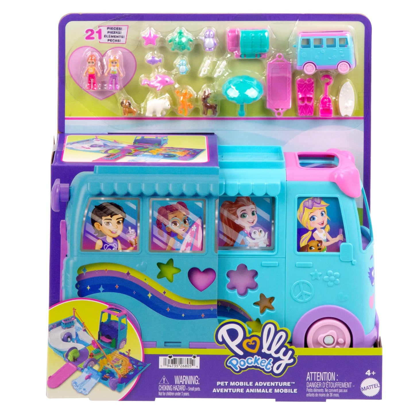 Polly Pocket Coffret de Jeu Aventure Animale Mobile, Camionnettes