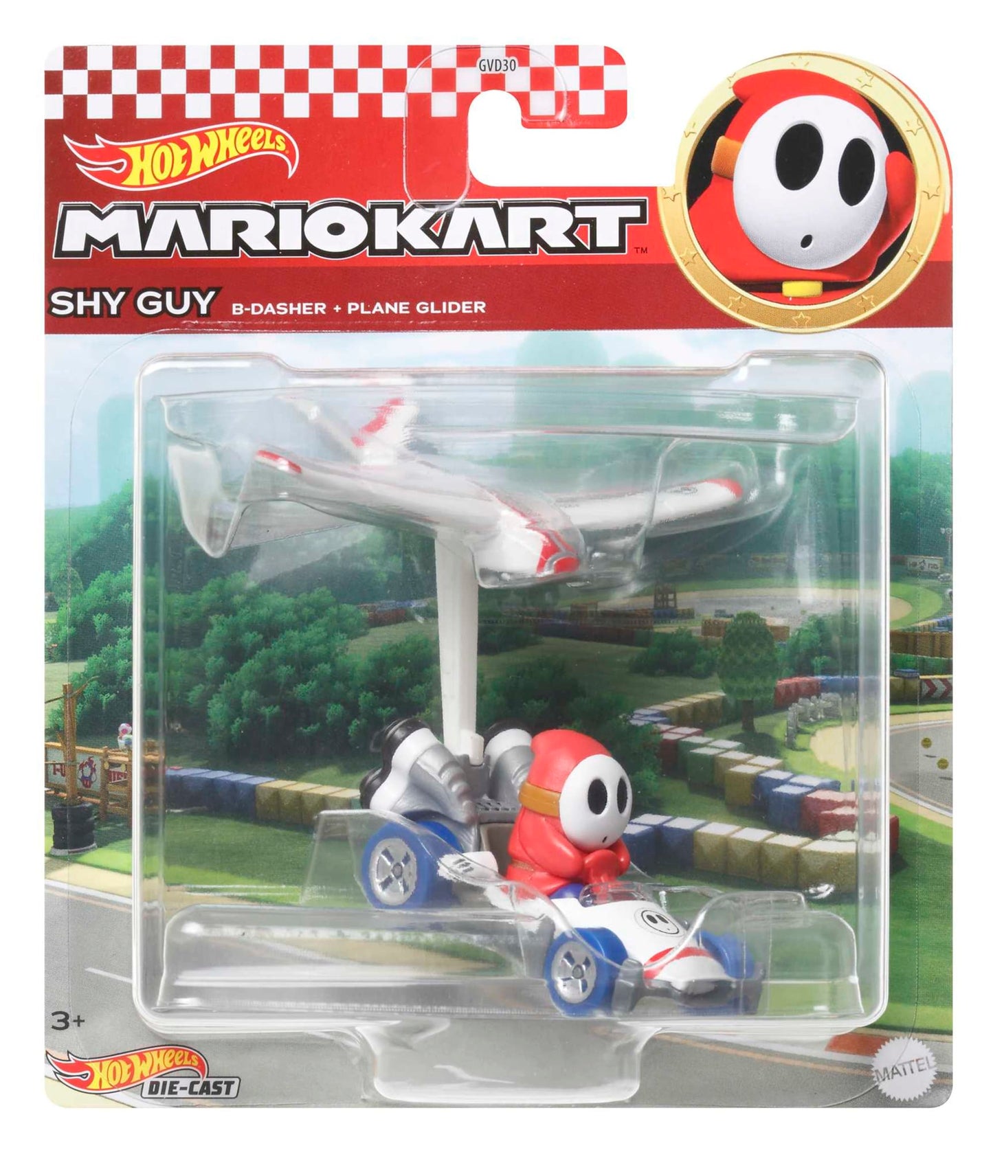 Hot Wheels Mario Kart Veículo de Brinquedo Shy Guy B Dasher com Plane Glider