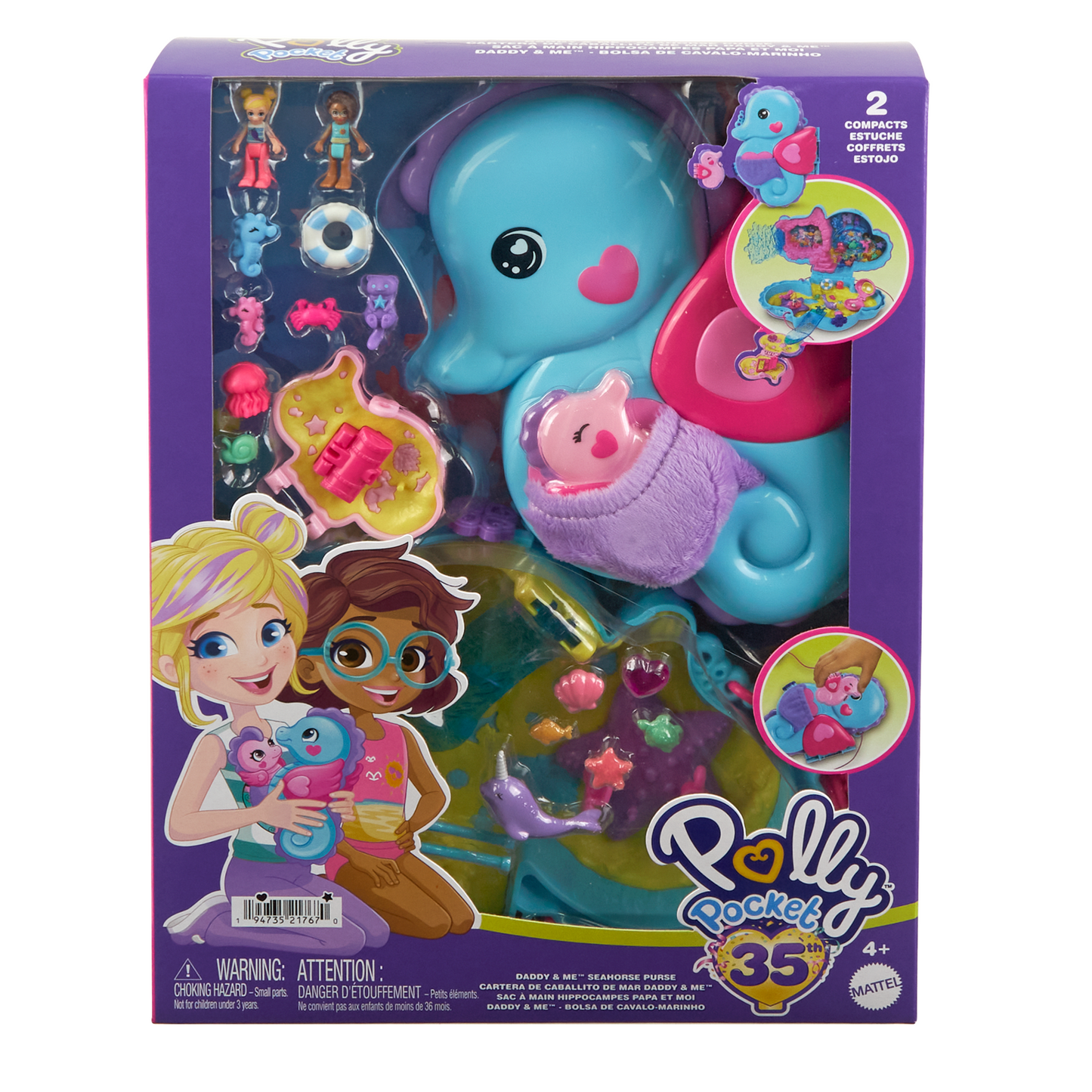 Polly Pocket Sac à Main Hippocampes Papa et Moi, 2Micro-Poupées