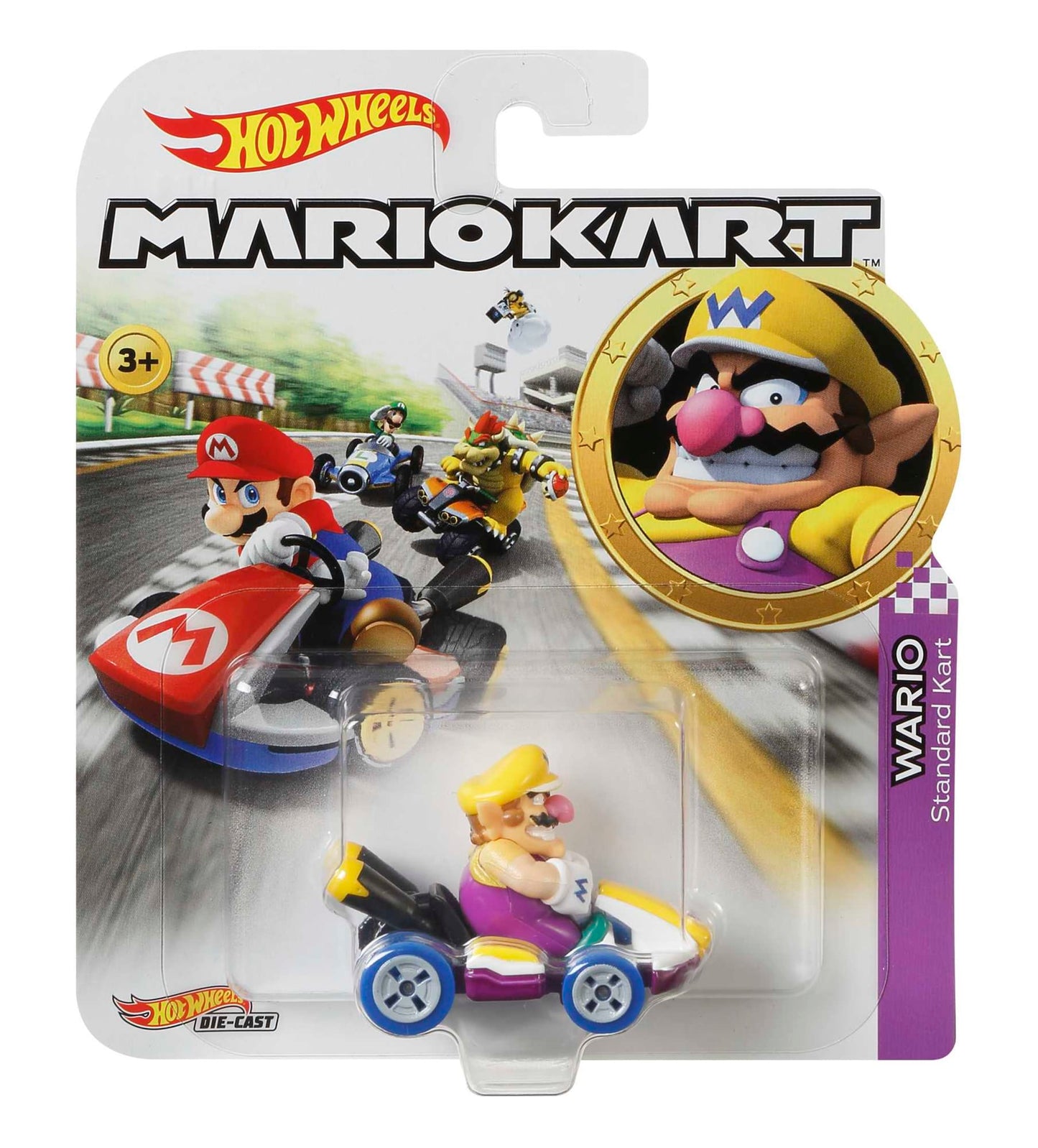 Hot Wheels Mario Kart Vehículo de Juguete Wario Estándar Kart