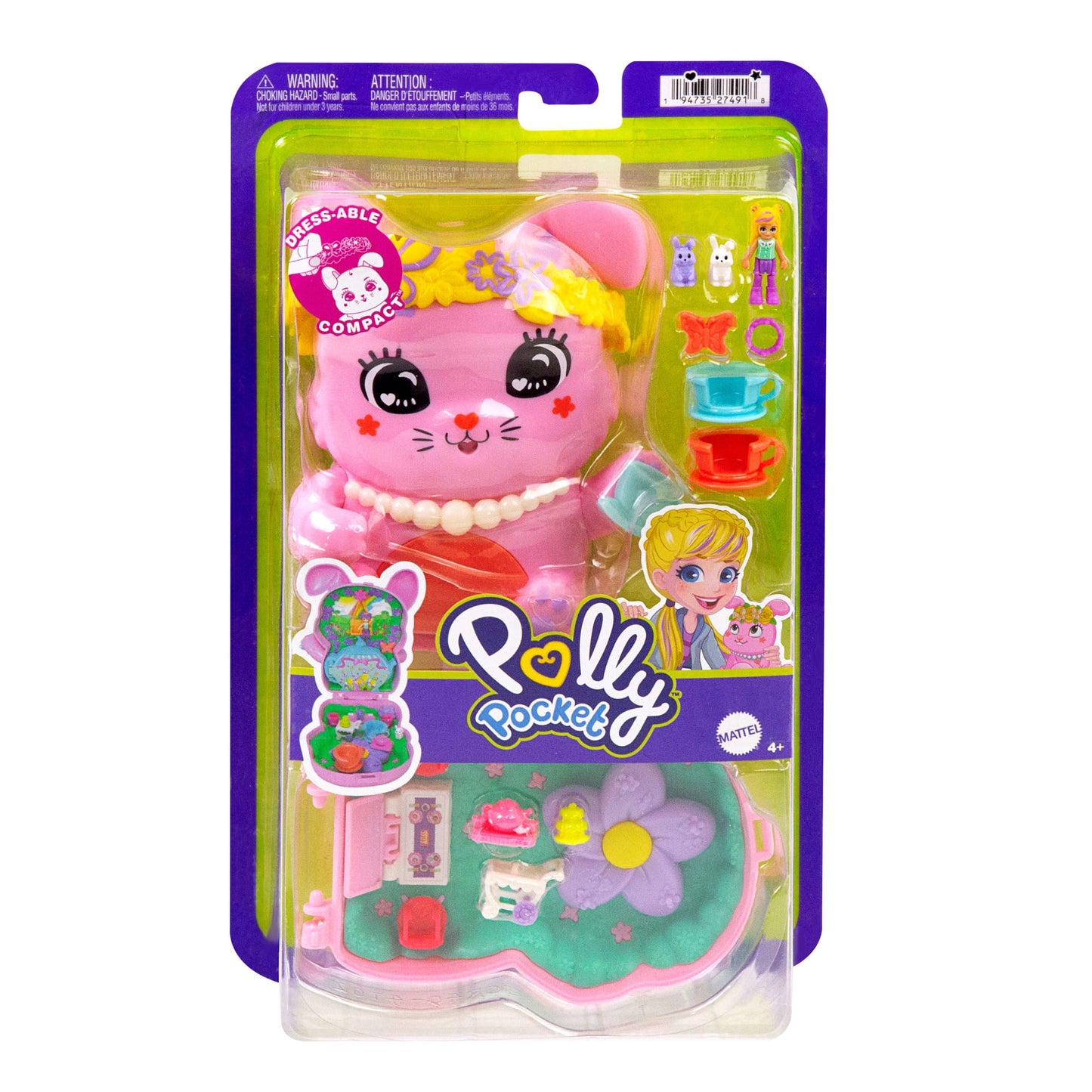 Polly Pocket Coffret Lapin Heure du Thé, Micro-Poupée, Lapins, Acc.