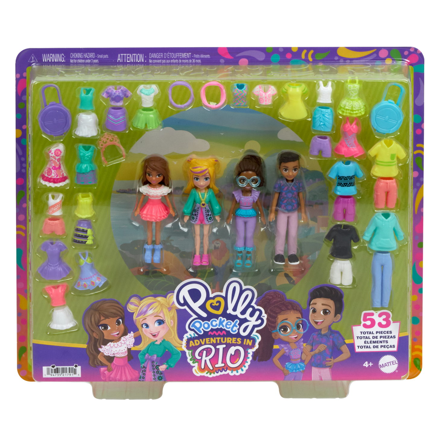 Polly Pocket Fashion Pack Rio With 4 Dolls & 49 Total Accessories including CloThes & Travel Bags