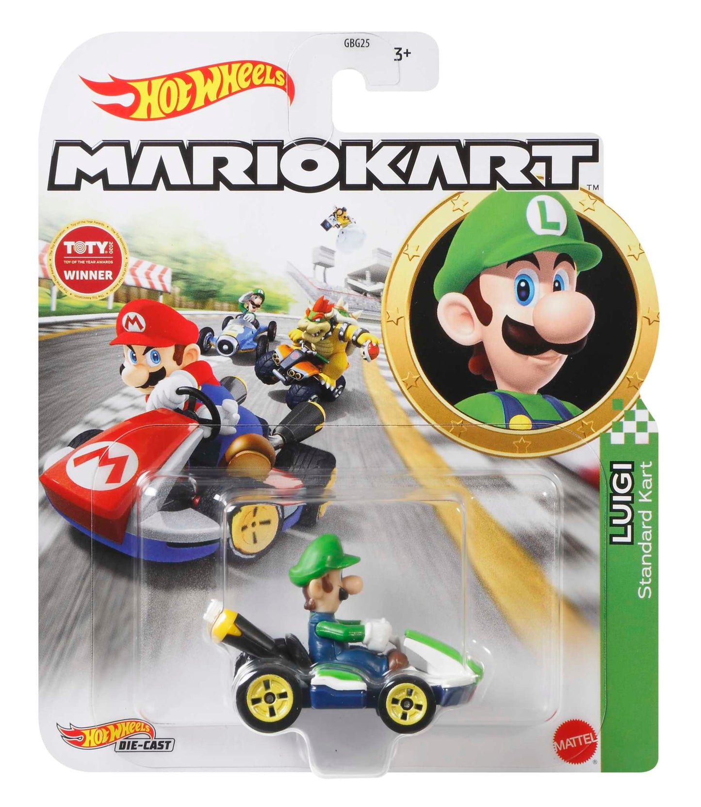 Hot Wheels Mario Kart Veículo de Brinquedo Kart Padrão Luigi