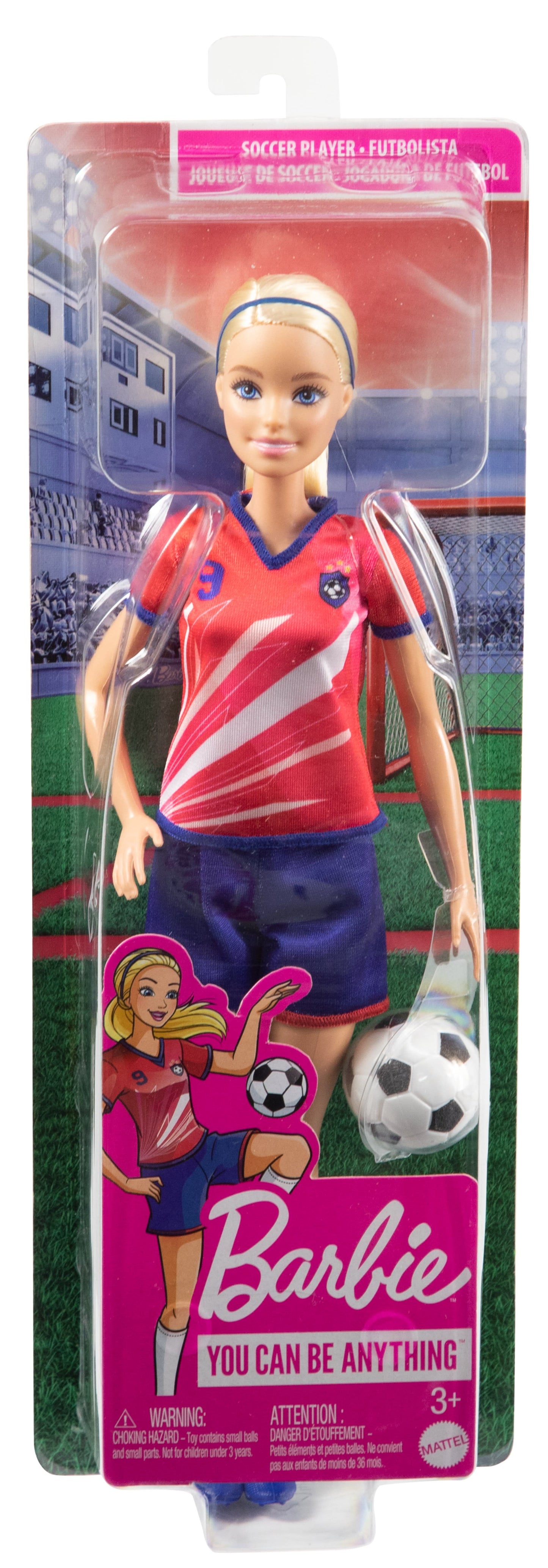 Barbie Soccer Doll, Blonde, #9 Uniform, Soccer Ball, Cleats, Socks, 3 & Up