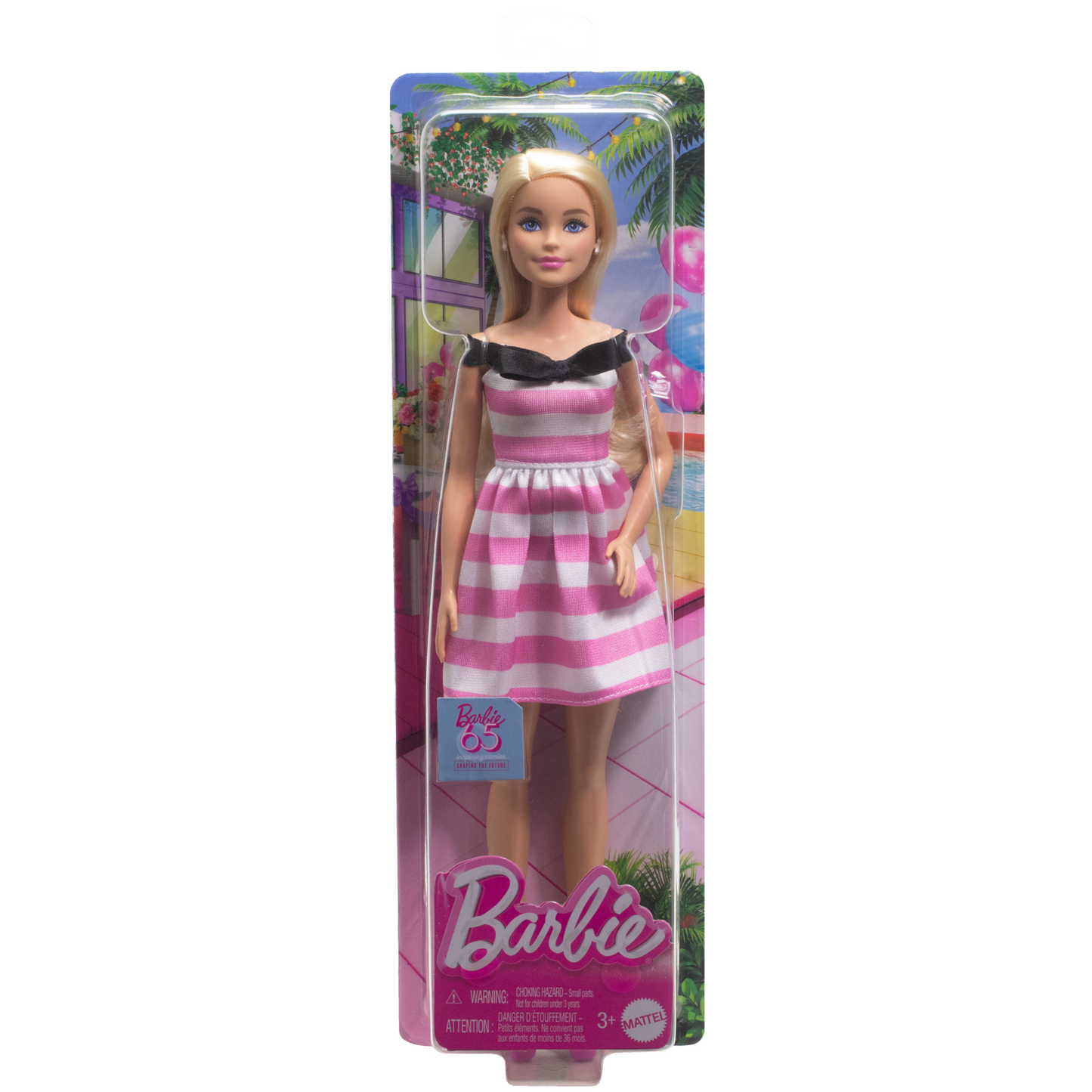 Barbie Poupée Mode 65Eanniversaire Cheveux Blonds, Robe à Rayures
