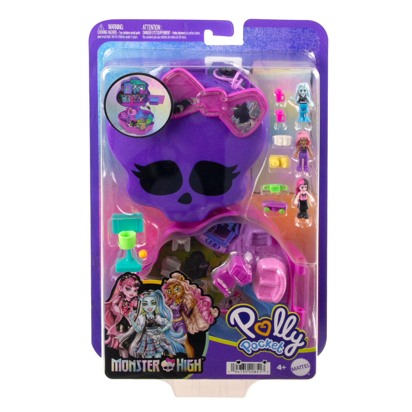 Polly Pocket Monster High Coffret Avec 3Micro-Poupées et 10Acc.