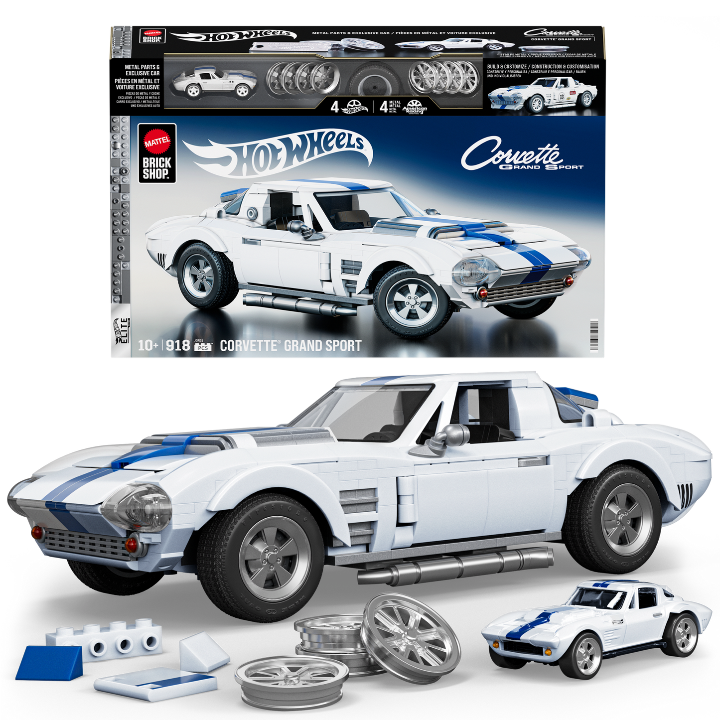 Mattel Brick Shop Hot Wheels Corvette Grand Sport Building Toy Kit (918 Pieces), for Collectors
