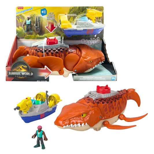 Imaginext Jurassic World Dinosaurio de Juguete Rebirth Mosasaurus Caza y Muerde