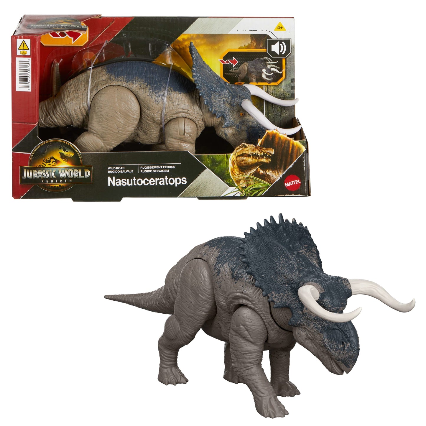 Jurassic World Dinossauro de Brinquedo Rebirth Rugido Selvagem Nasutoceratops