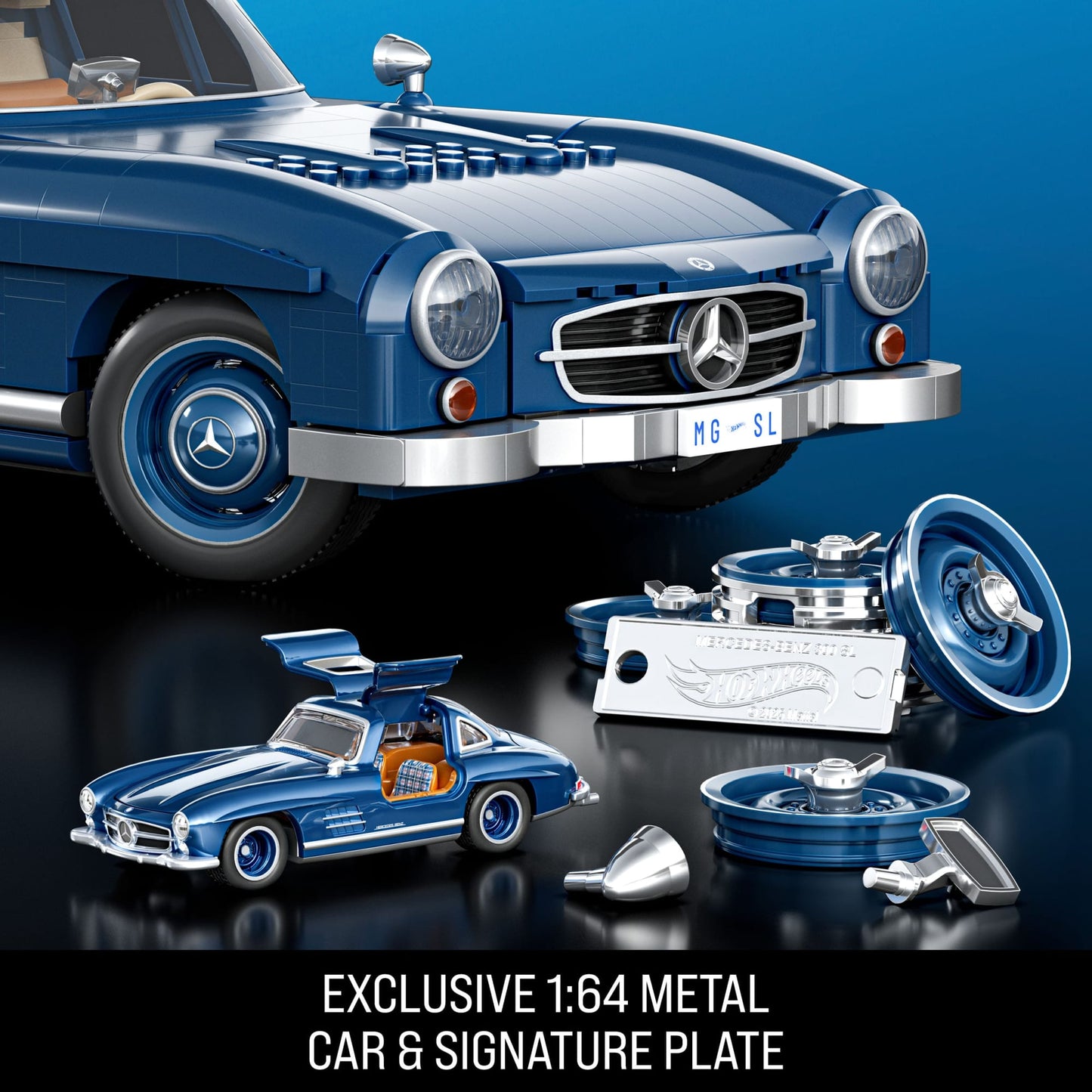 Mattel Brick Shop Hot Wheels Mercedes-Benz 300 SL Building Toy Kit (1600 Pieces), for Collectors