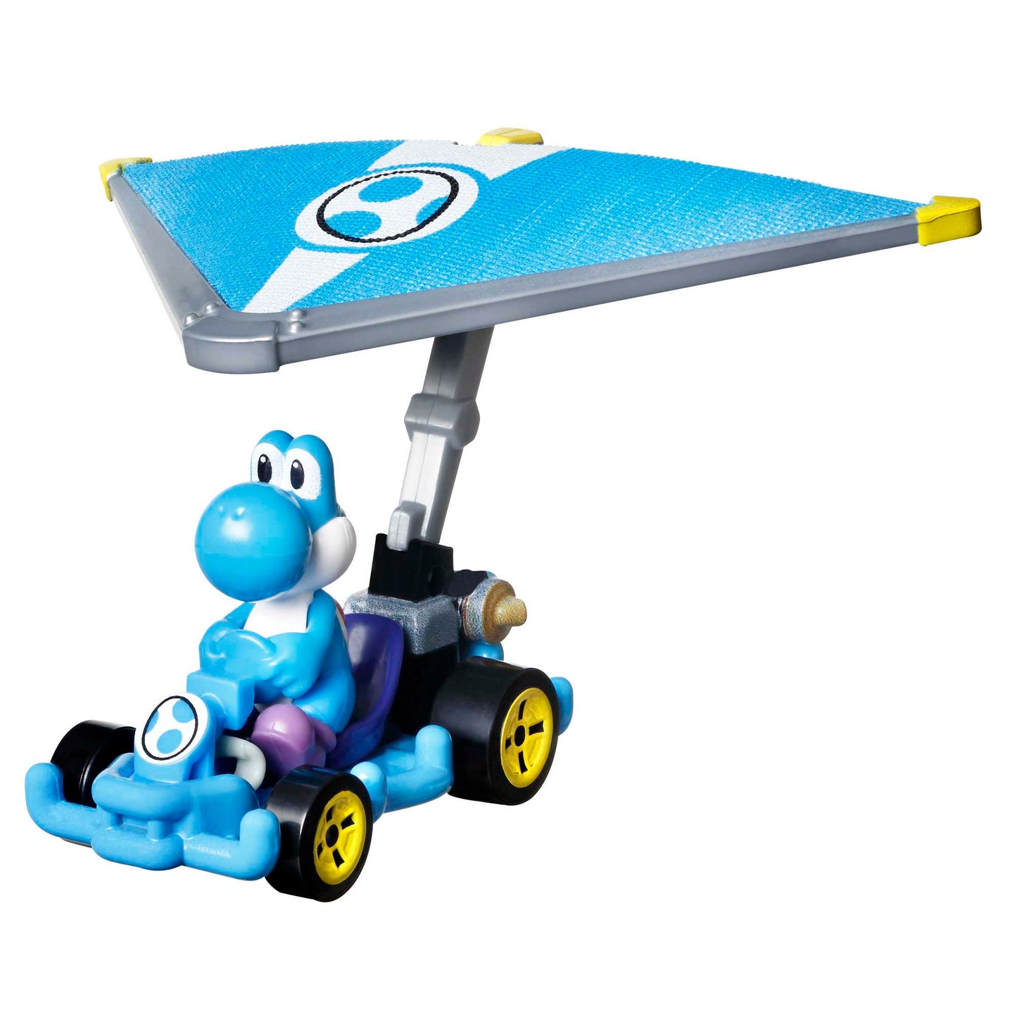 Hot Wheels Mario Kart Vehículo de Juguete Yoshi Azul Claro Pipe Frame con Super Glider