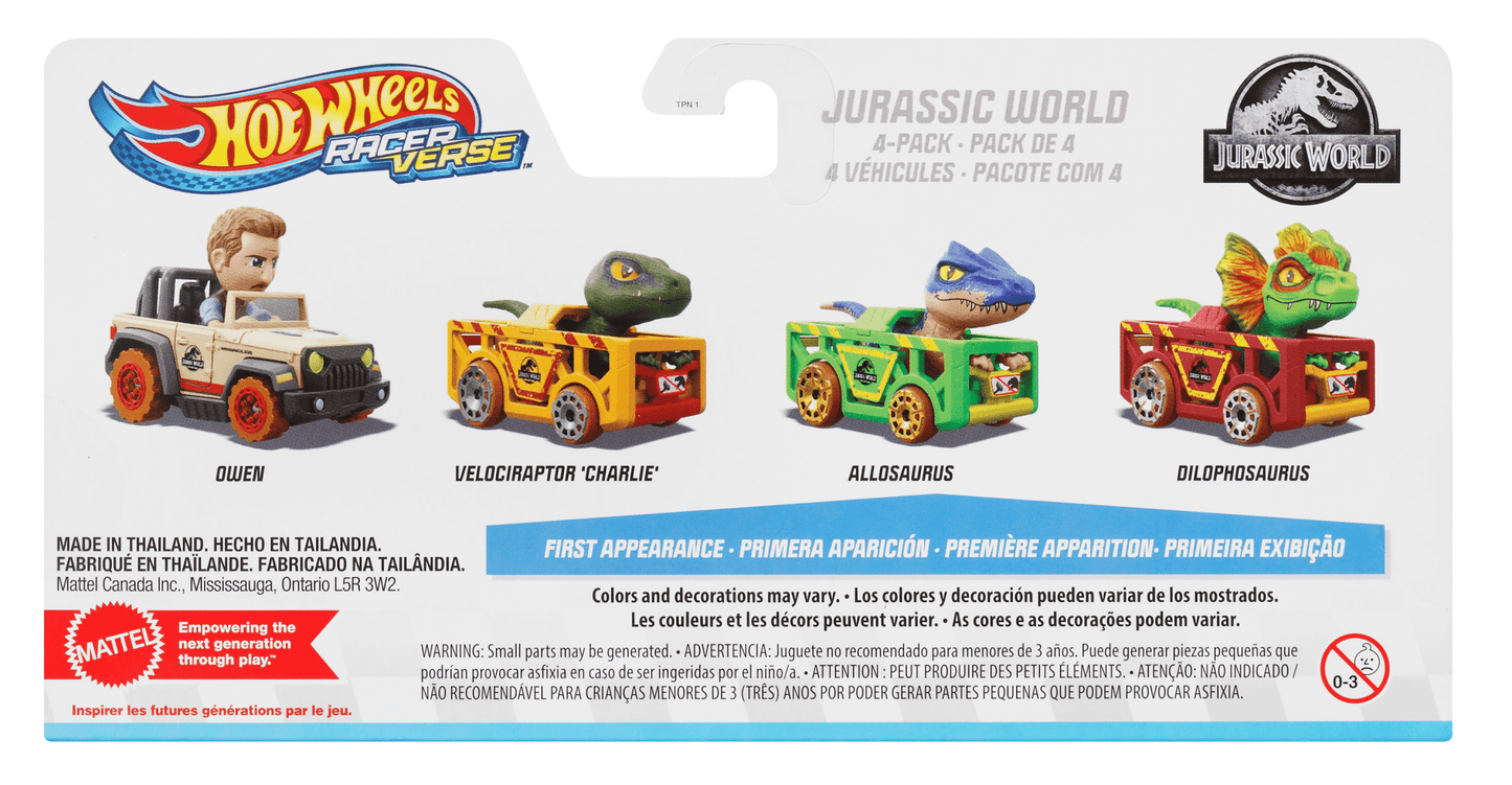 Hot Wheels  Racerverse  Coffret de 4Véhicules  Métal  Jurassic World