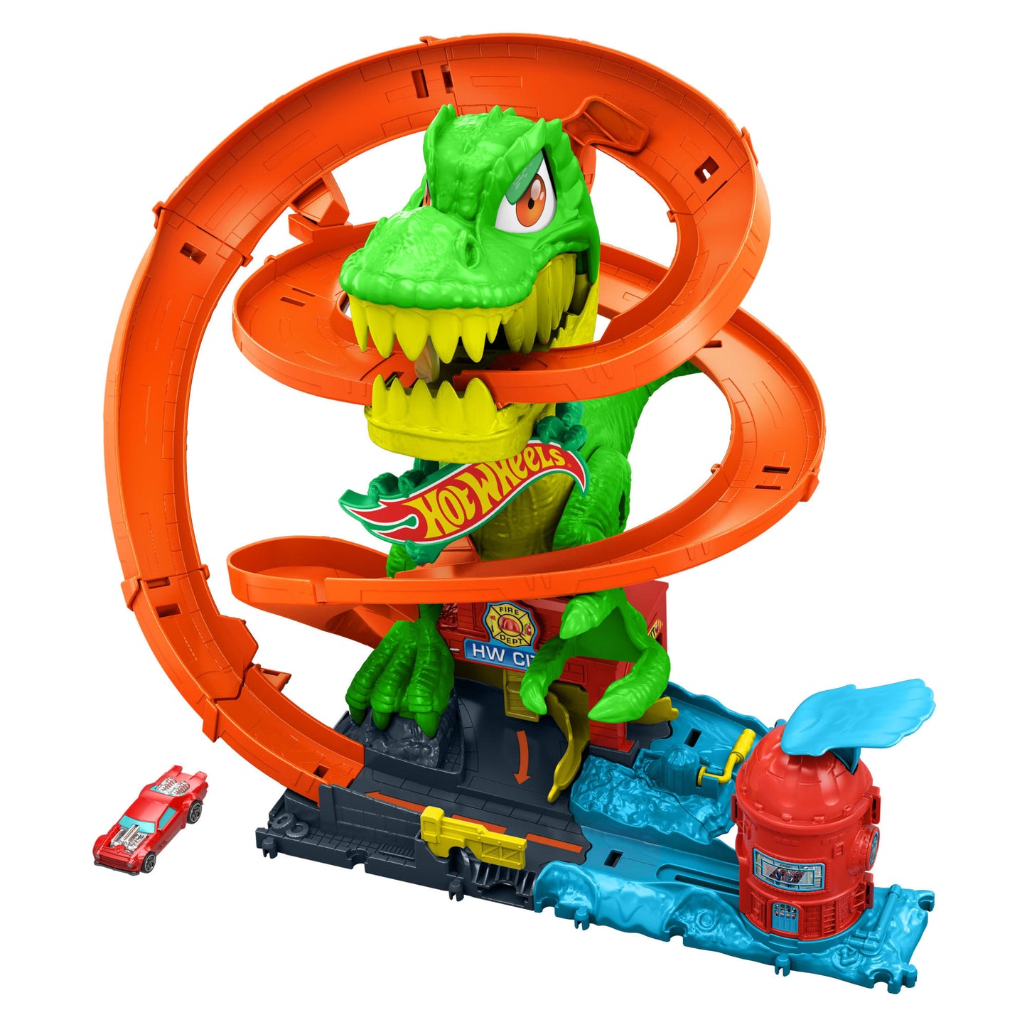 Hot Wheels City Pista de Juguete T-Rex vs Estación de Bomberos