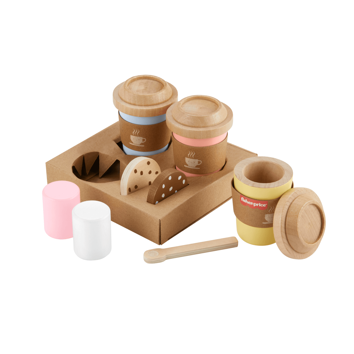 Fisher-Price  Coffret Café Pour Emporter en Bois, 15Éléments