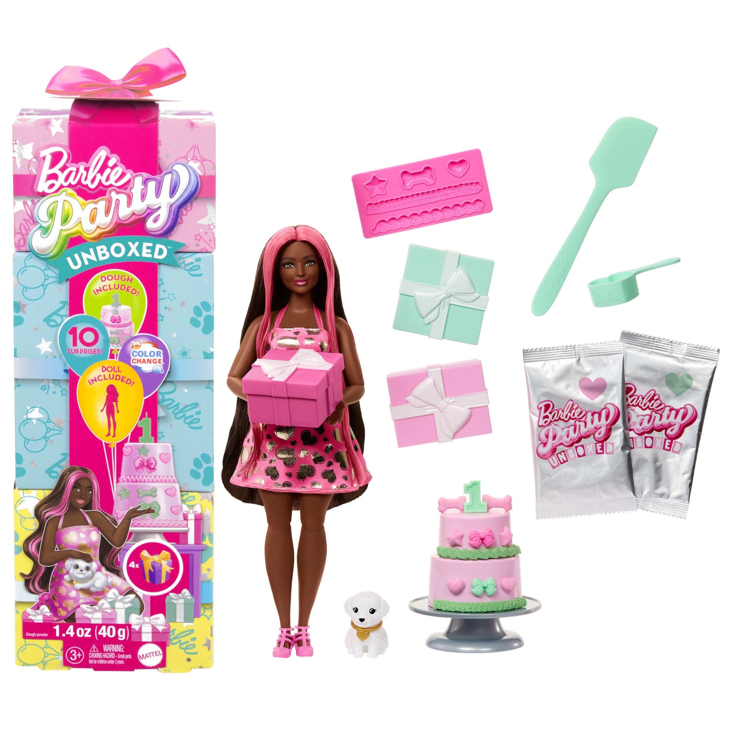 Barbie Party Unboxed Boneca Festa de Animais Vestido Roxo