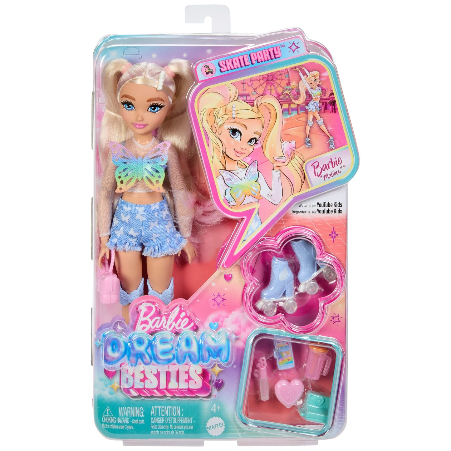 Dream Besties Barbie “Malibu” Roller Skating Fashion Doll With 9 Makeup Themed Accessories