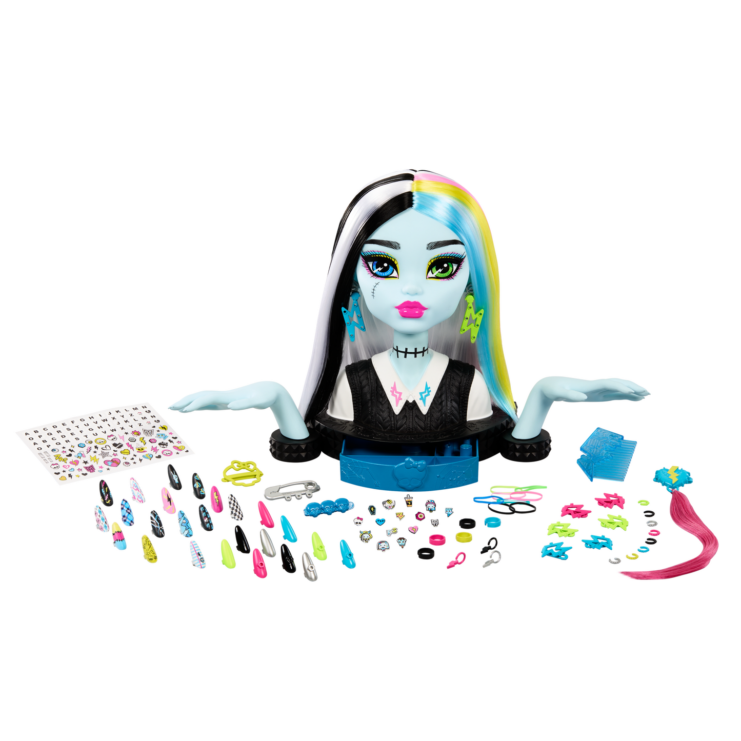 Monster High  Tête à Coiffer de Poupée Frankie Stein, 65+ Accessoires