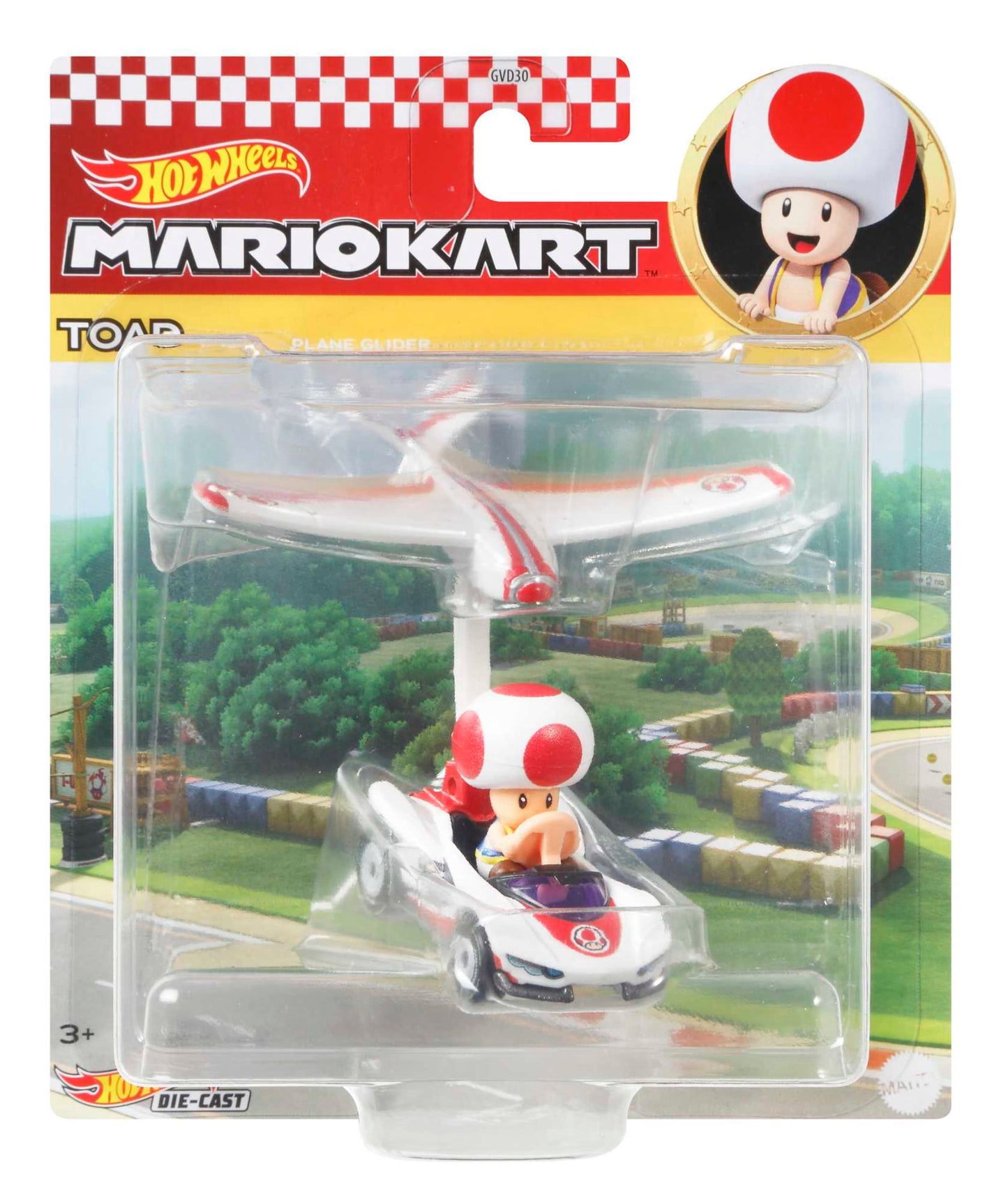 Hot Wheels Mario Kart Veículo de Brinquedo Toad P-Wing com Plane Glider