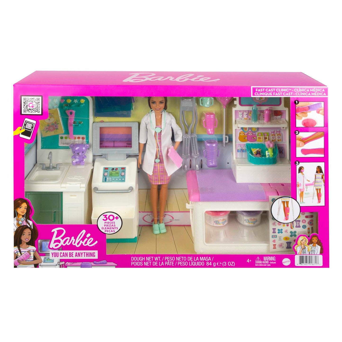 Barbie Fast Cast Clinic Playset With Brunette Barbie Doctor Doll, 4 Play Areas, 30+ Play Pieces