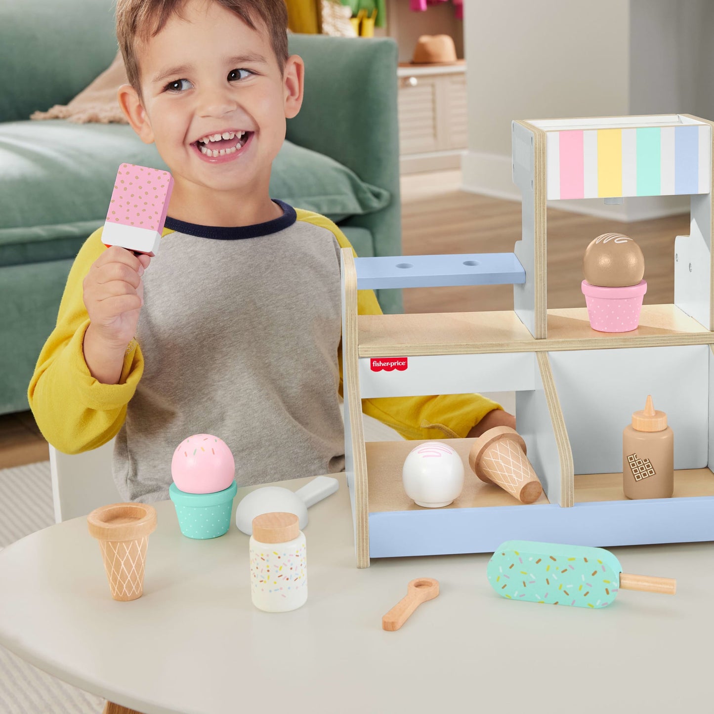 Fisher-Price  Coffret  Bar Laitier en Bois, 18Éléments en Bois