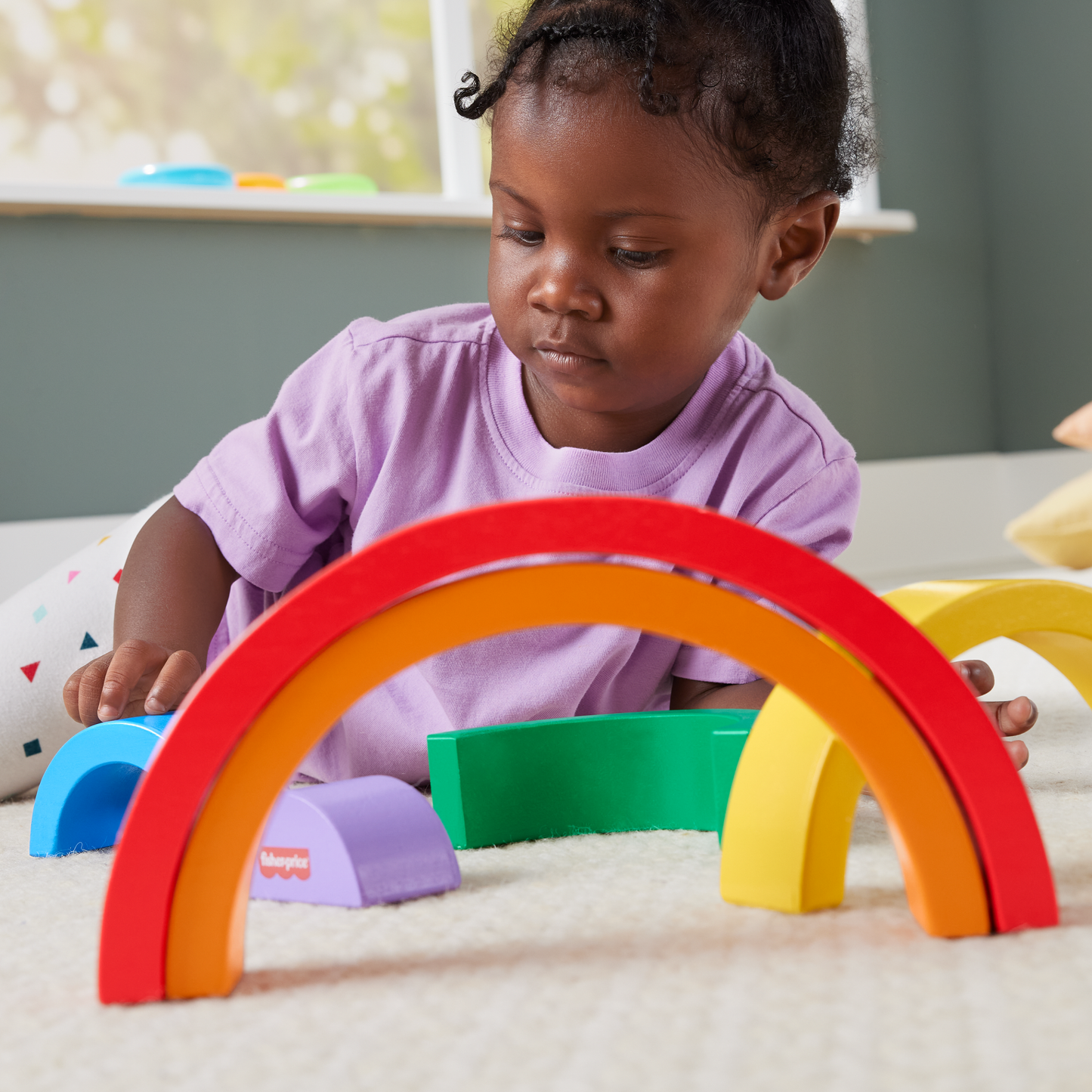 Fisher-Price  Arc-en-Ciel à Empiler en Bois, 6Éléments en Bois