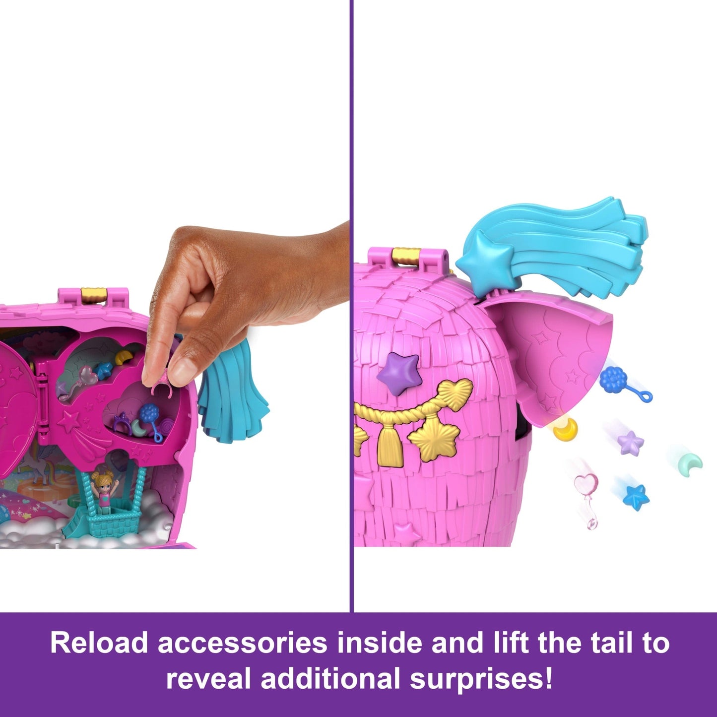 Polly Pocket Unicorn Partyland Playset With 2 Micro Dolls, Pets & 25+ Surprise Accessories, Birthday Celebration With Hot AIr Balloon Ride
