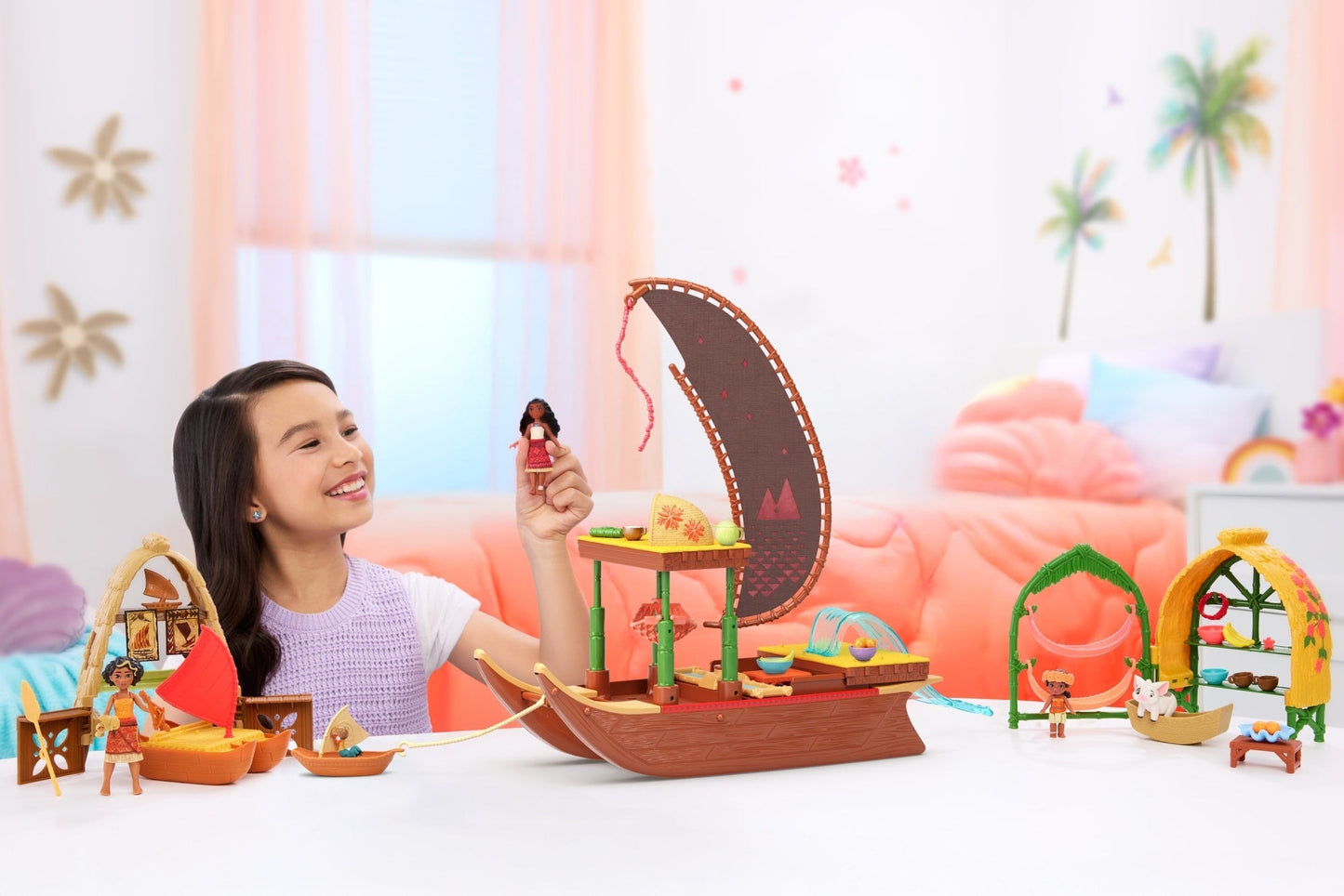 Disney Moana 2 Toys, Moana & Loto's Workshop Playset, 2 Small Dolls, Friend Figure, Boat & Accessories