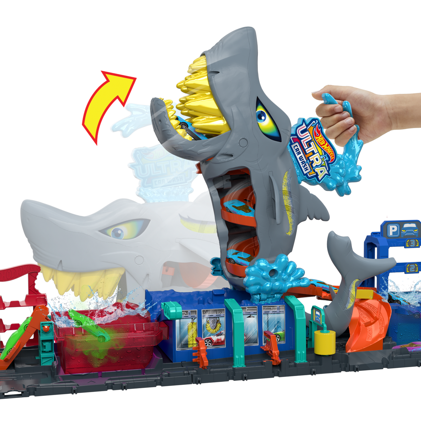Hot Wheels City Pista de Brinquedo Lava-Rápido Mega Tubarão