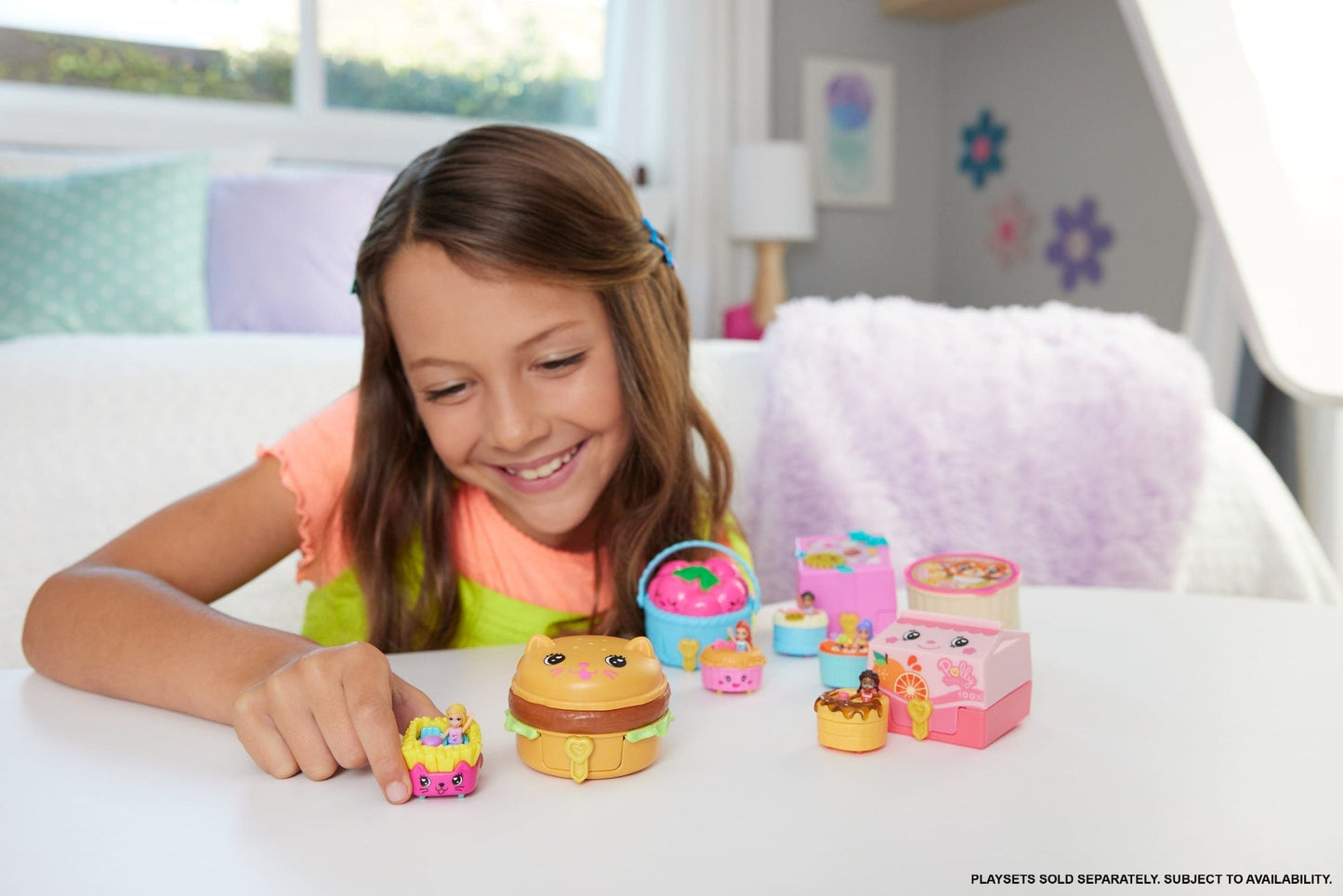 Polly Pocket Tiny Take Out Reveal Assortment, Micro Dolls & Compacts With Toy Cars, Food Theme Vehicle Collection