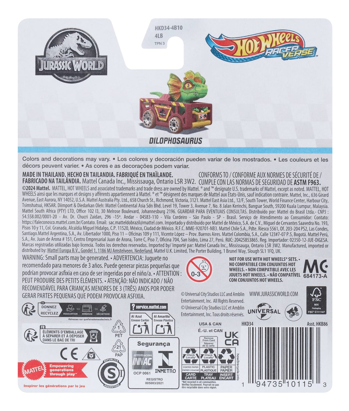 Hot Wheels RacerVerse Vehículo de Juguete Dilofosaurio
