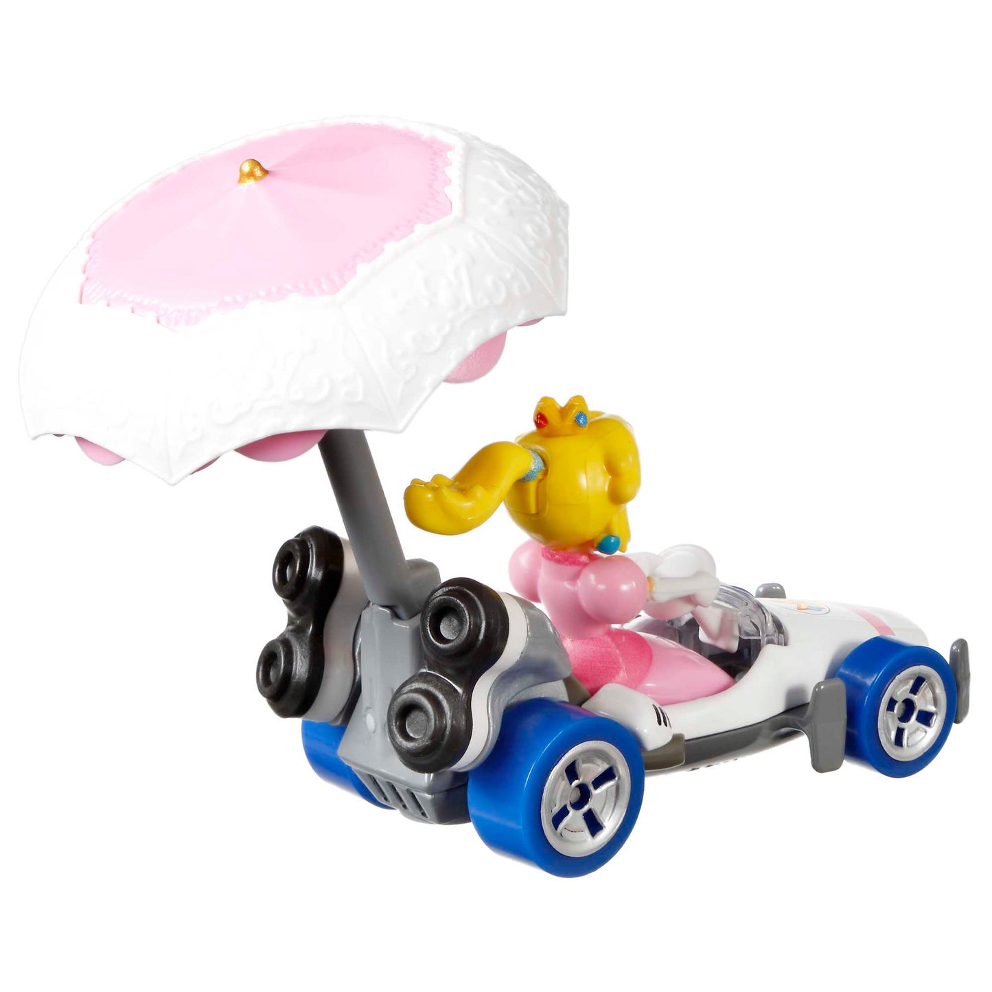 Hot Wheels Mario Kart Veículo de Brinquedo Princesa Peach B-Dasher com Peach guarda-sol