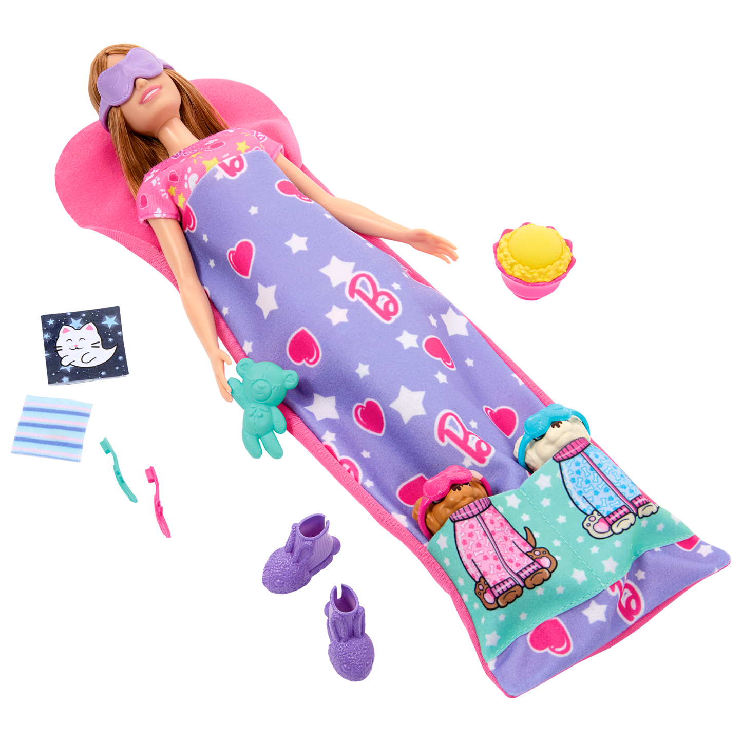 Barbie-Soirée Pyjama Chiots-Coffret Poupée, 2Chiots, 11Accessoires