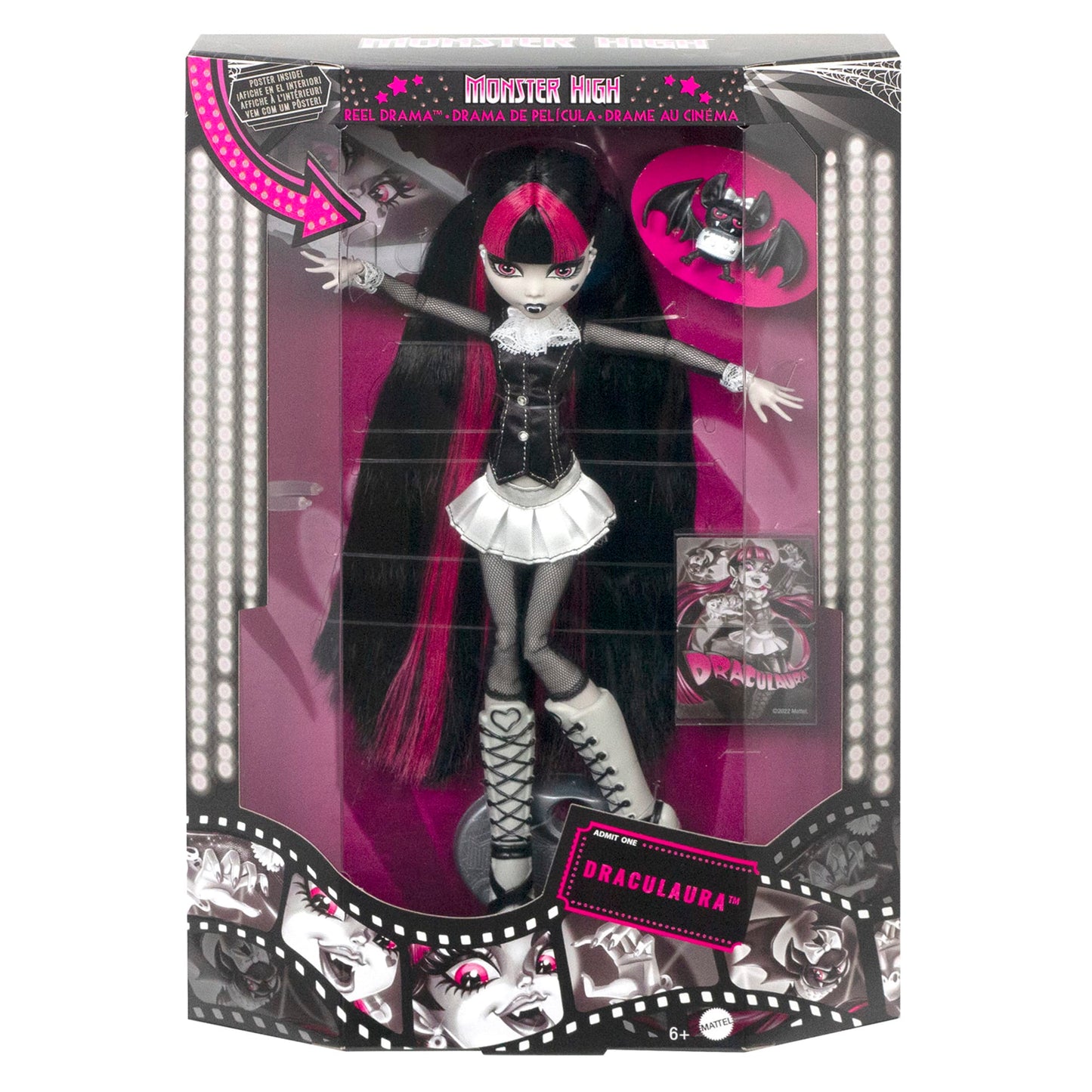 Monster High Reel Drama Draculaura Collector Doll in Black And White, Reproduction With Poster