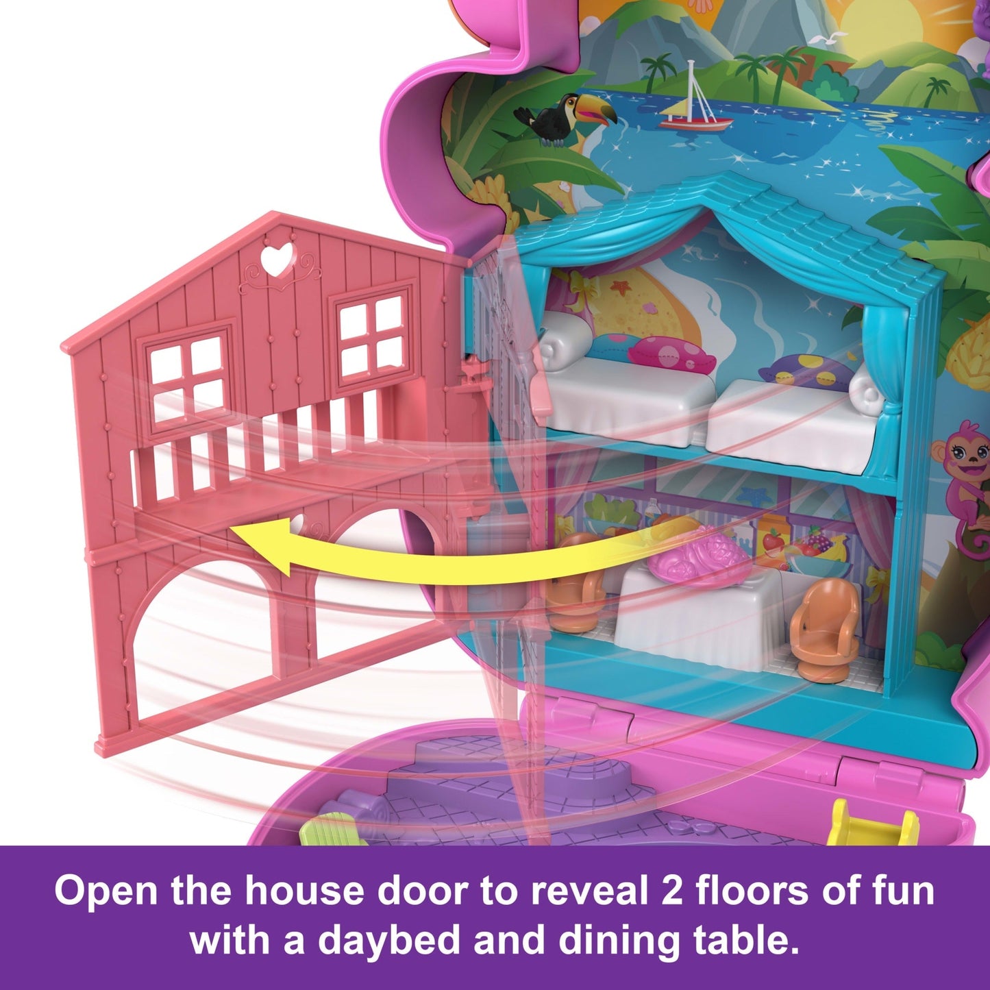 Polly Pocket Momma Monkey & Baby Playset With 2 Micro Dolls, Pets & 13 Accessories, 2-In-1 Purse & Toy