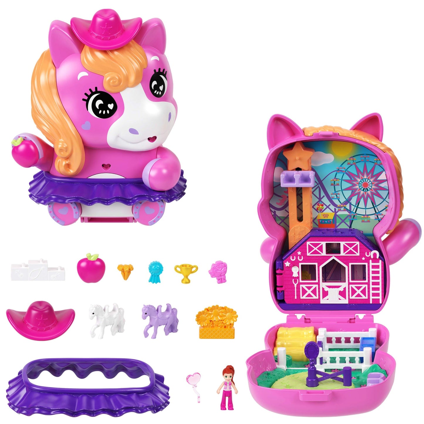 Polly Pocket  Coffret  Poney Rodéo, Micro-Poupée, Chevaux, Access.