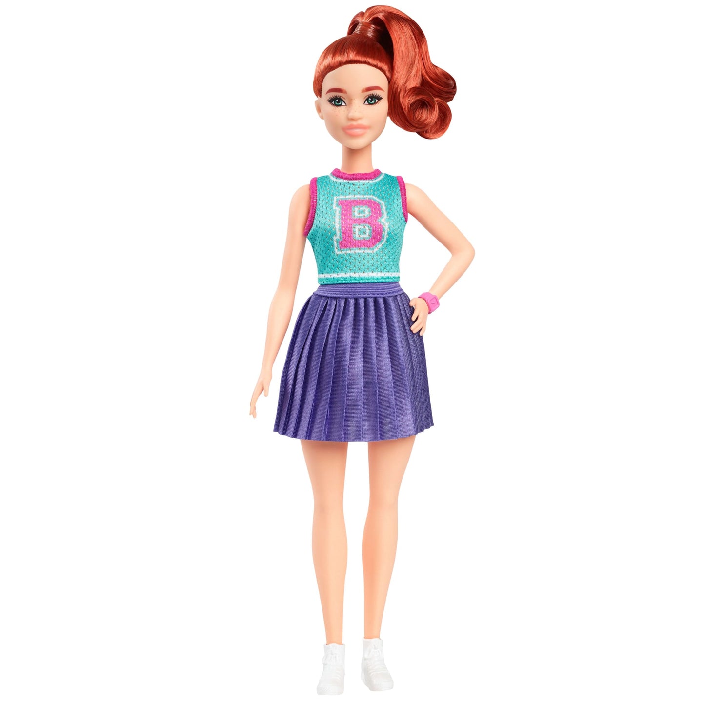 Barbie Fashionistas Doll #232 in Jersey Top And Pleated Purple Skirt, Red Hair