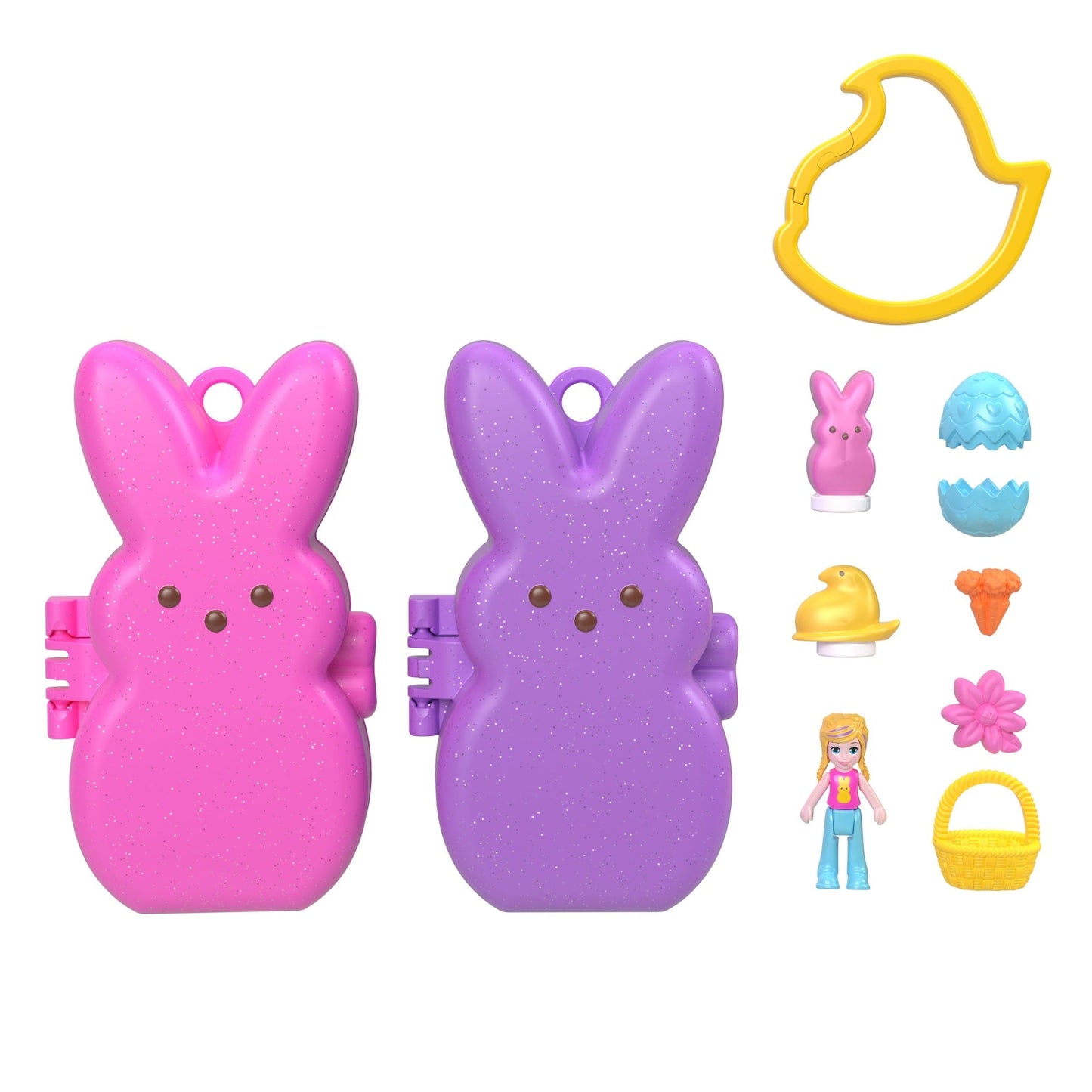 Polly Pocket X Peeps, Dolls & 2 Playsets With 6 Themed Accessories, Compact Travel Toy With Clip Keychains