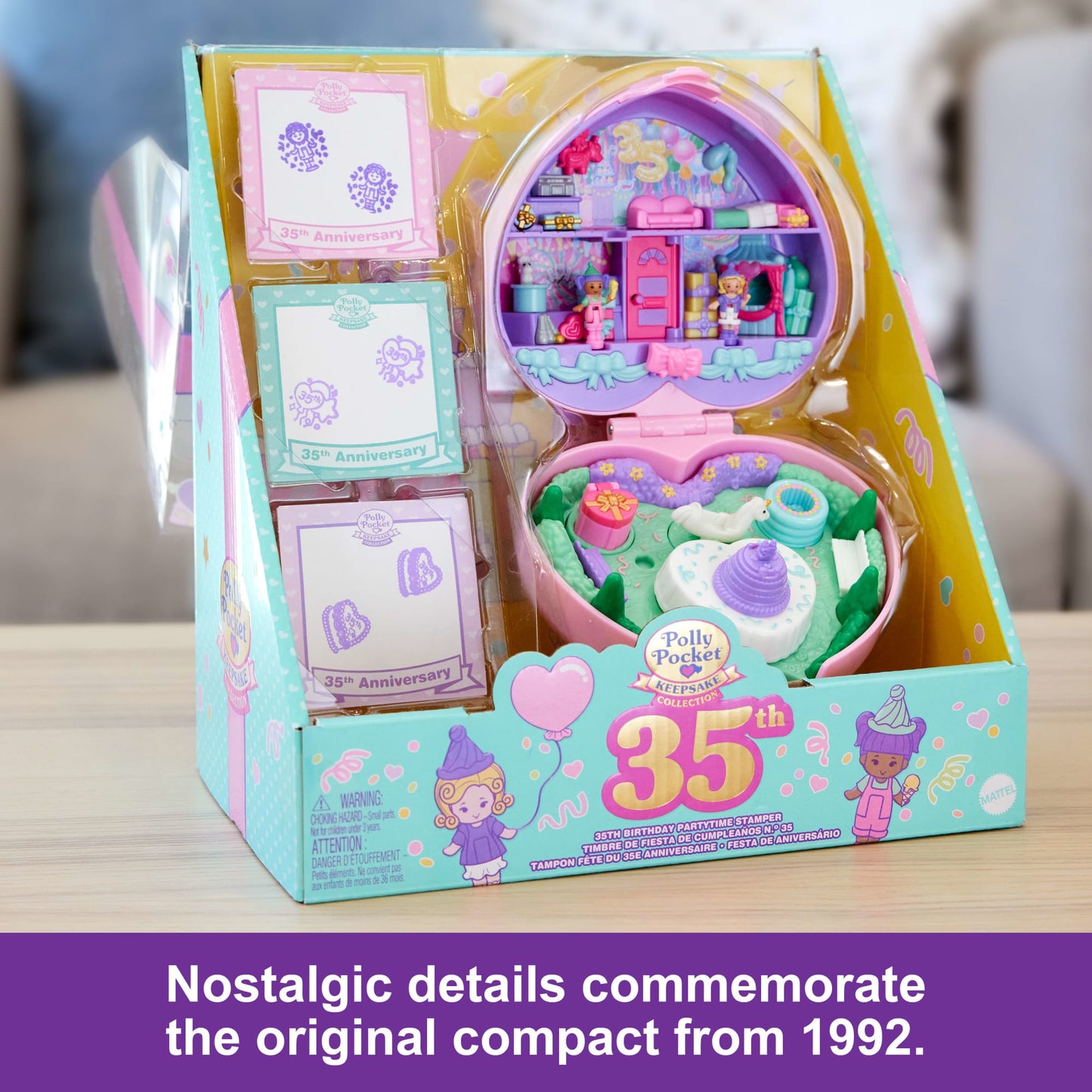 Polly Pocket Dolls And Playset, Collector Heritage Compact, 35Th Birthday Partytime Stamper