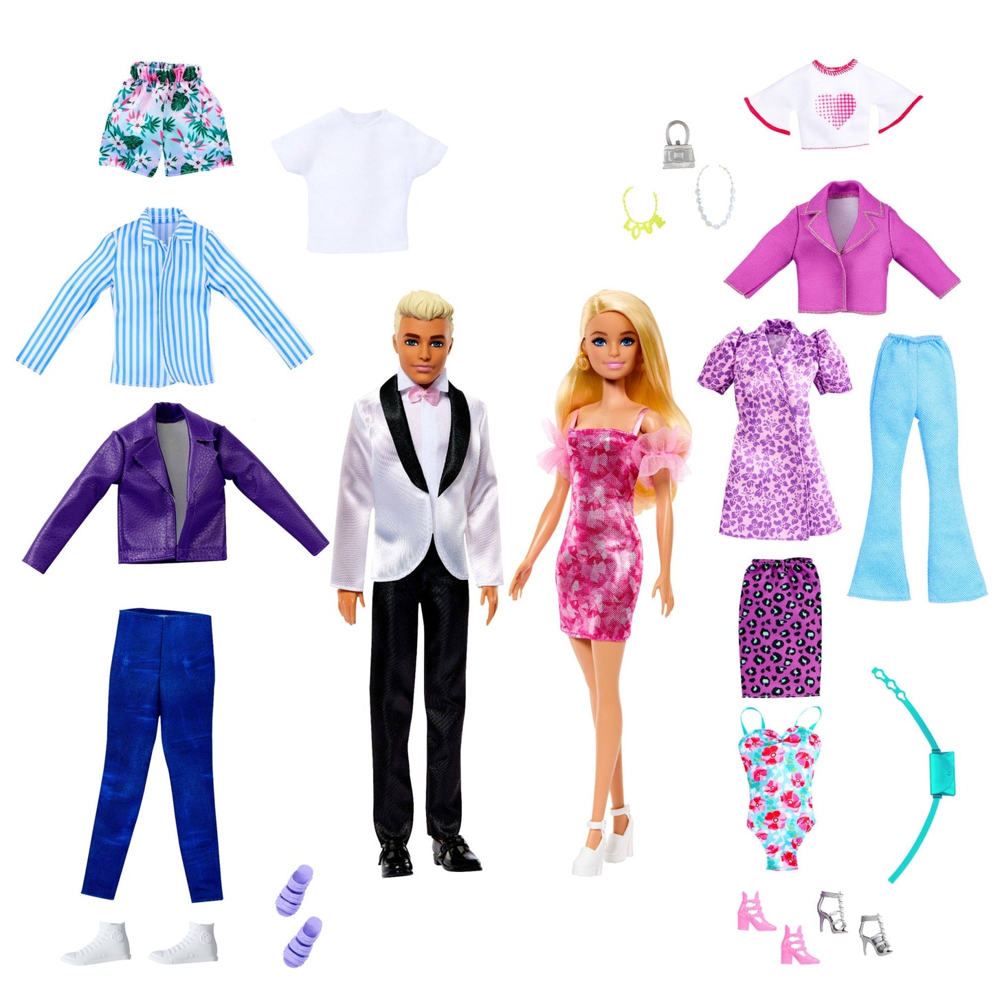 Barbie Doll And Ken Doll Fashion Set With Clothes And Accessories