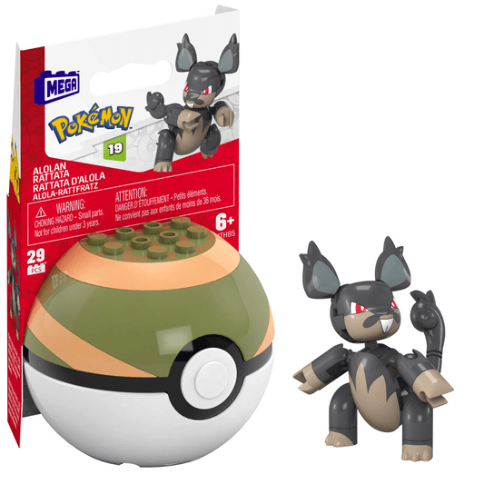 Mega  Pokémon  Figurine Articulée  Rattata D’Alola, 29Pièces