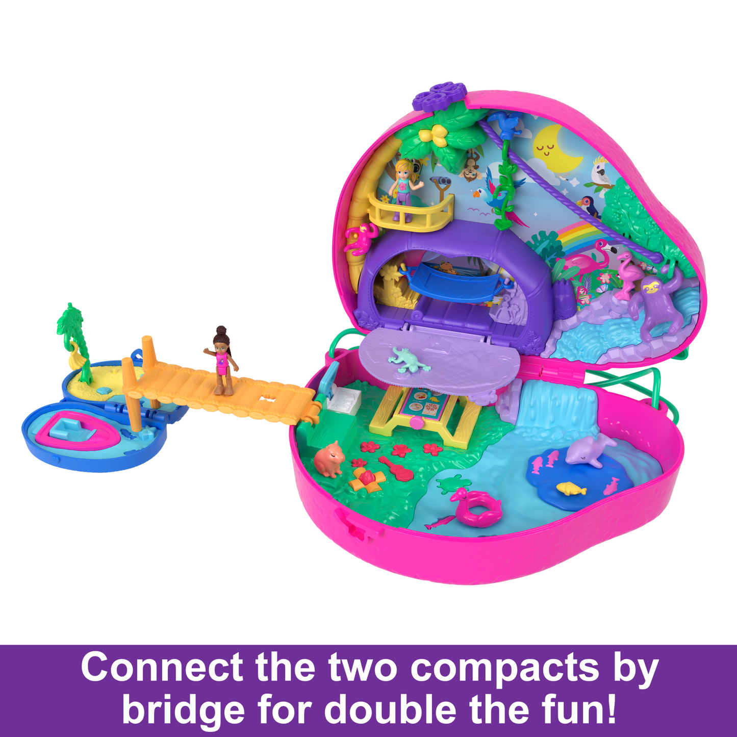 Polly Pocket Dolls And Playset, Travel Toys, Sloth Family 2-in-1 Purse Compact