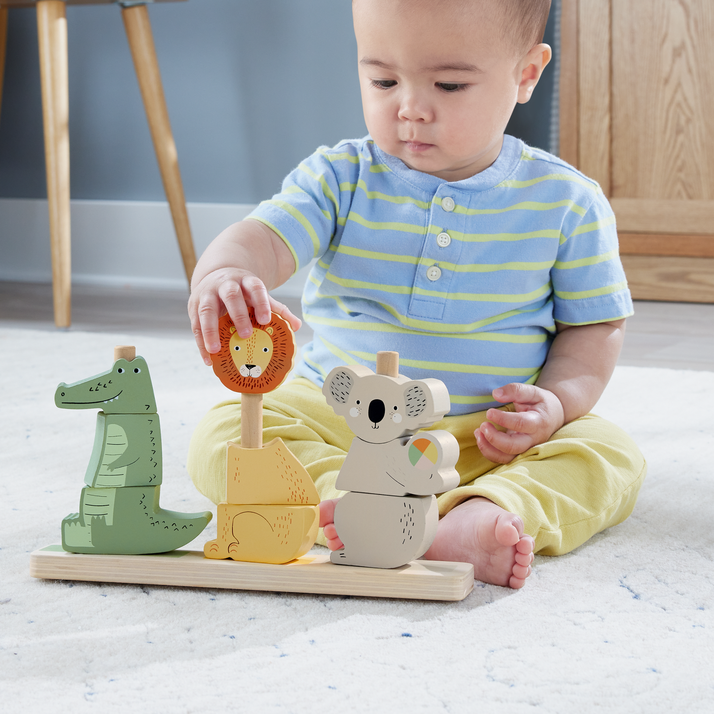 Fisher-Price Animaux en Bois à Empiler et Trier, 10 Éléments