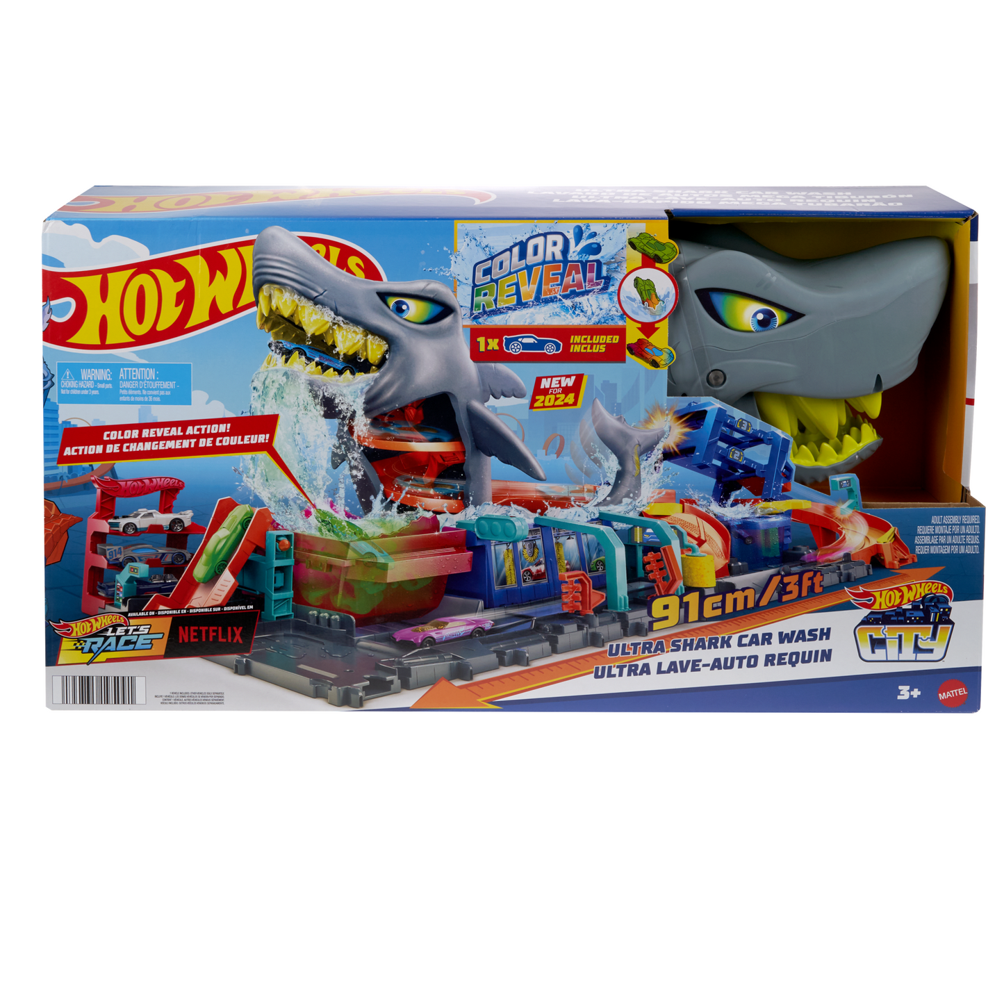 Hot Wheels City-Station de Lavage Requin-Coffret Voiture Color Reveal
