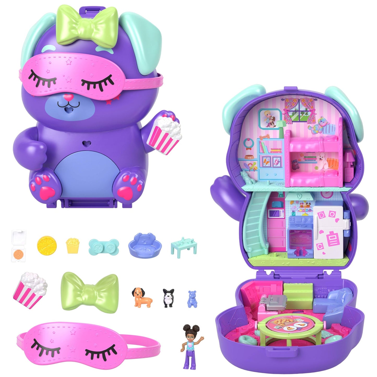 Polly Pocket Coffret Chiot Soirée Pyjama, Micro-Poupée, Chiots, Acc.
