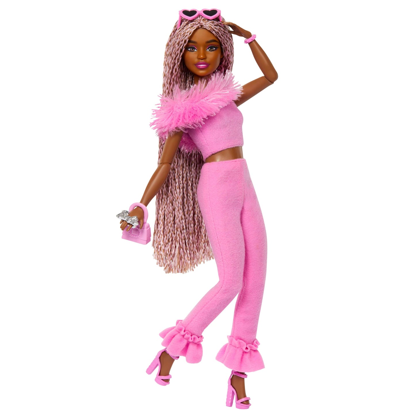 Barbie Deluxe Style Doll #4 in Soft Pink Jumpsuit, Pink And Brown Braided Hair
