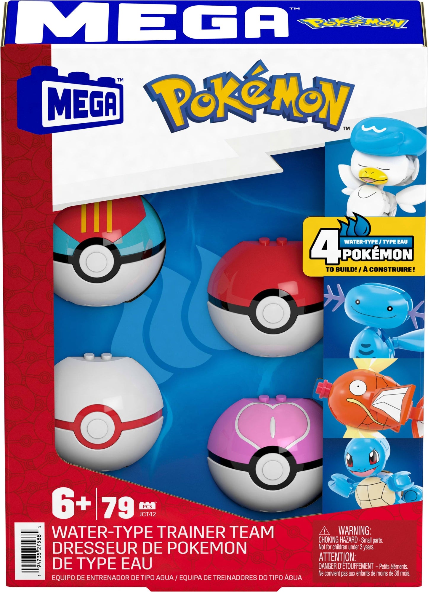 MEGA Pokémon Juguete de Construcción Pokébolas Equipo Entrenador de Tipo Agua
