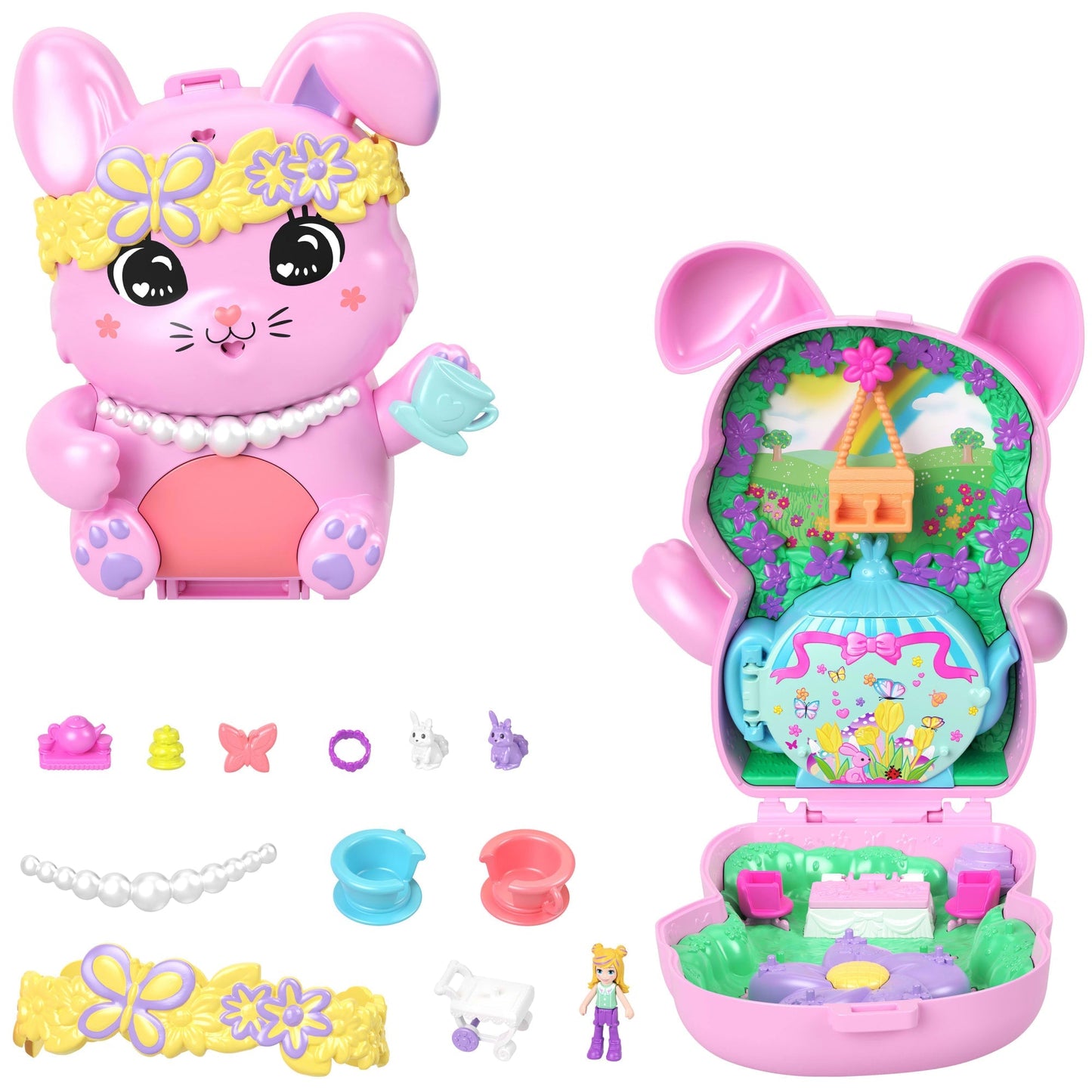 Polly Pocket Coffret Lapin Heure du Thé, Micro-Poupée, Lapins, Acc.